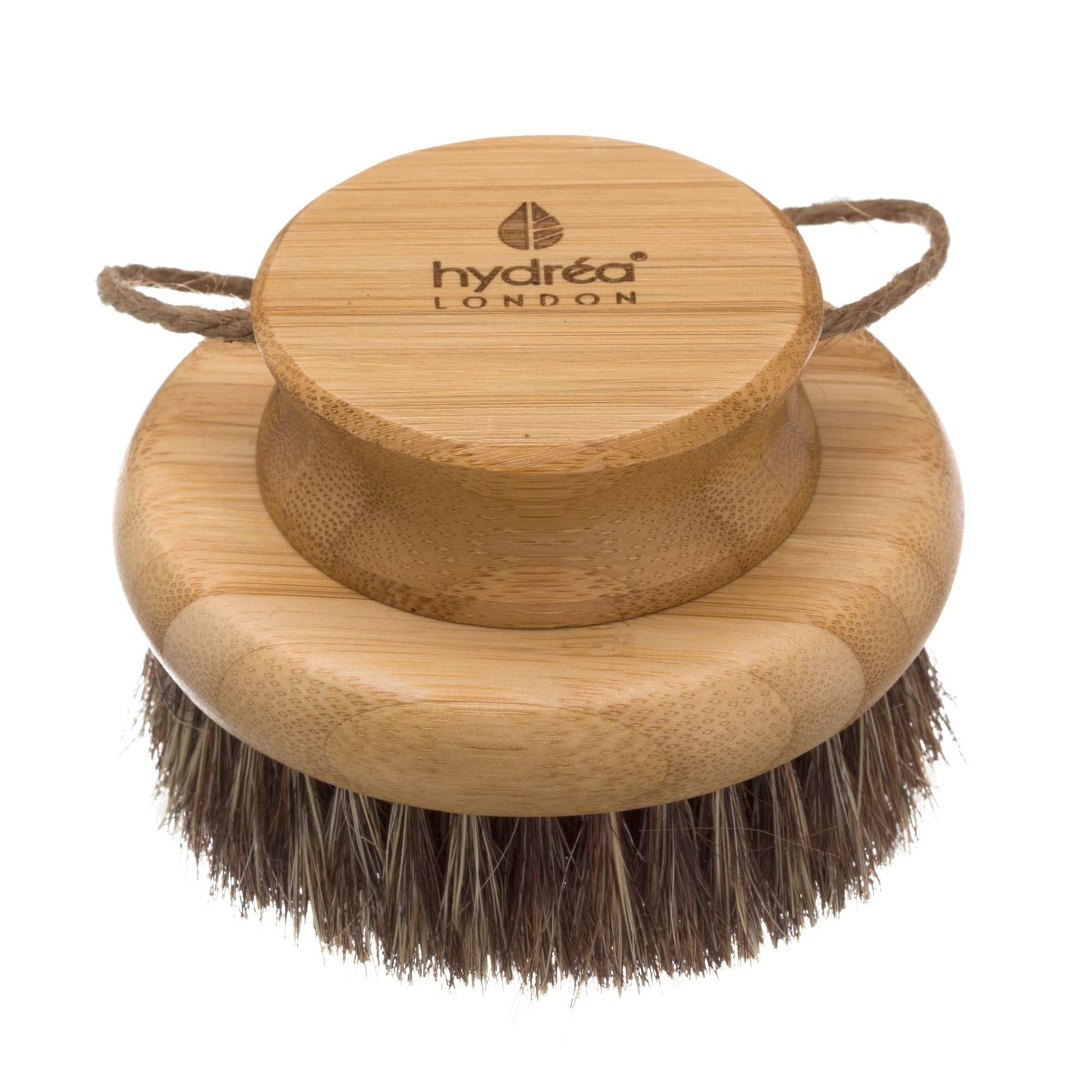 Hydr?a London Round Natural Body Brush with Mane/Cactus Bristle for Dry Brushing to Exfoliate, Remove Dead Skin, Cellulite and Aid Lymphatic Drainage.
