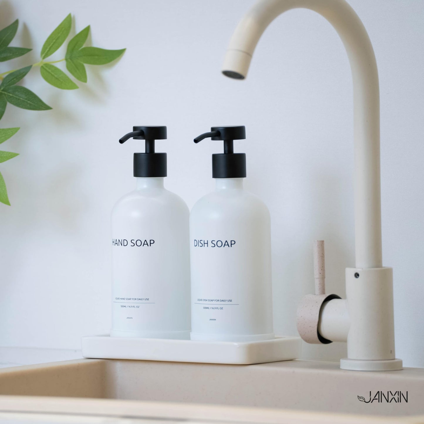 Janxin Glass Soap Dispenser, Kitchen Soap Dispenser Set, Suitable for Kitchen Sink Decoration, Bathroom Hand Washing