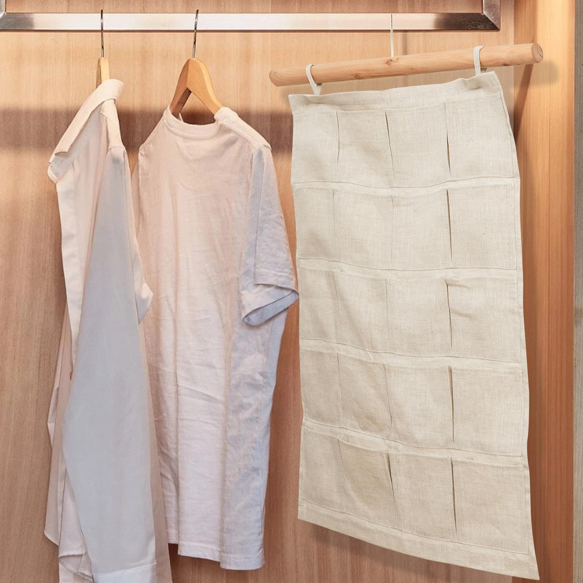 HSOFTIFY 100% Pure Linen Hanging Storage Bags with 20 Pockets, Linen