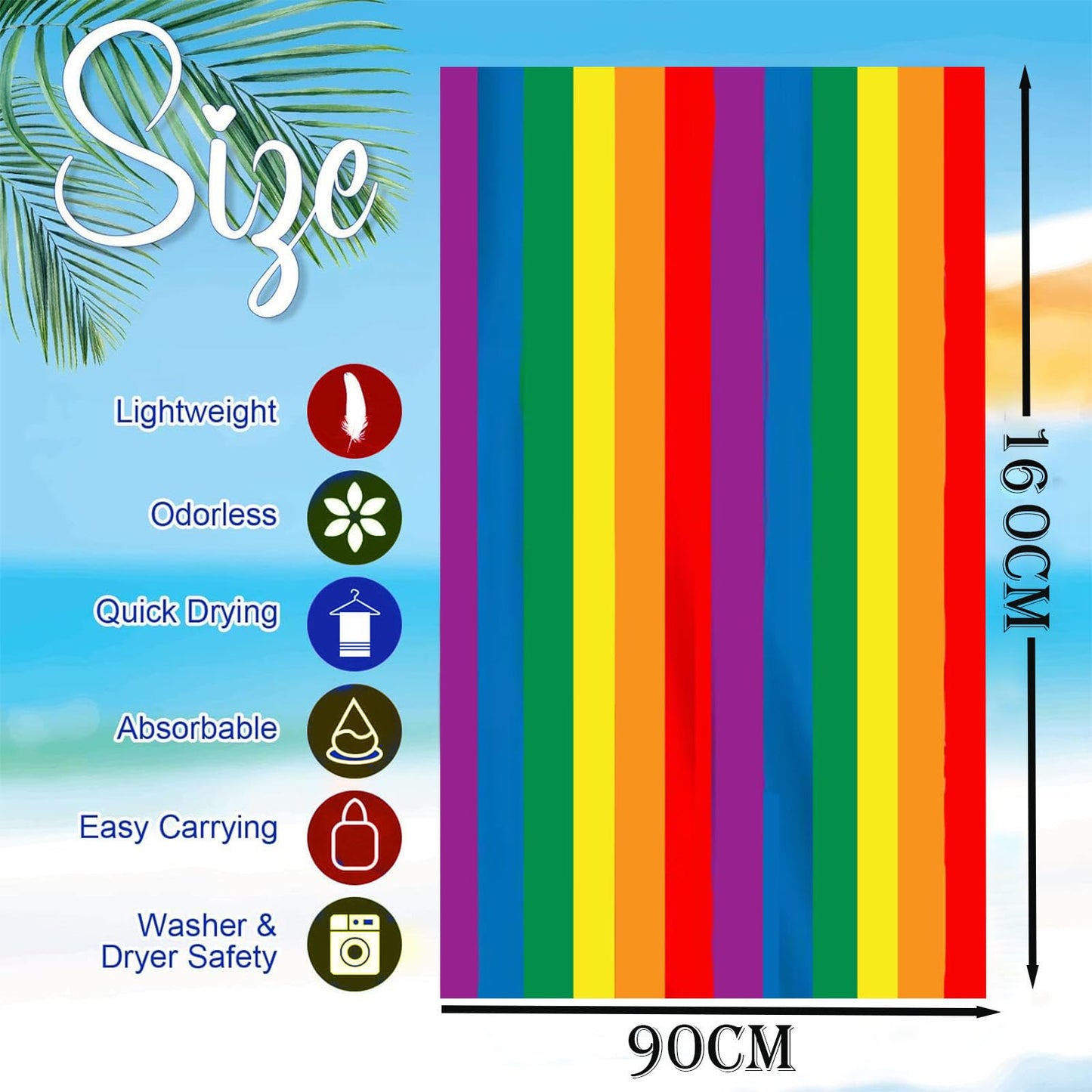 Large Thin Microfibre Beach Towel with Bag for Adult Men Women,160x90cm Rainbow Beach Towels Quick Dry Sand Free Lightweight Swim Bath Towel for