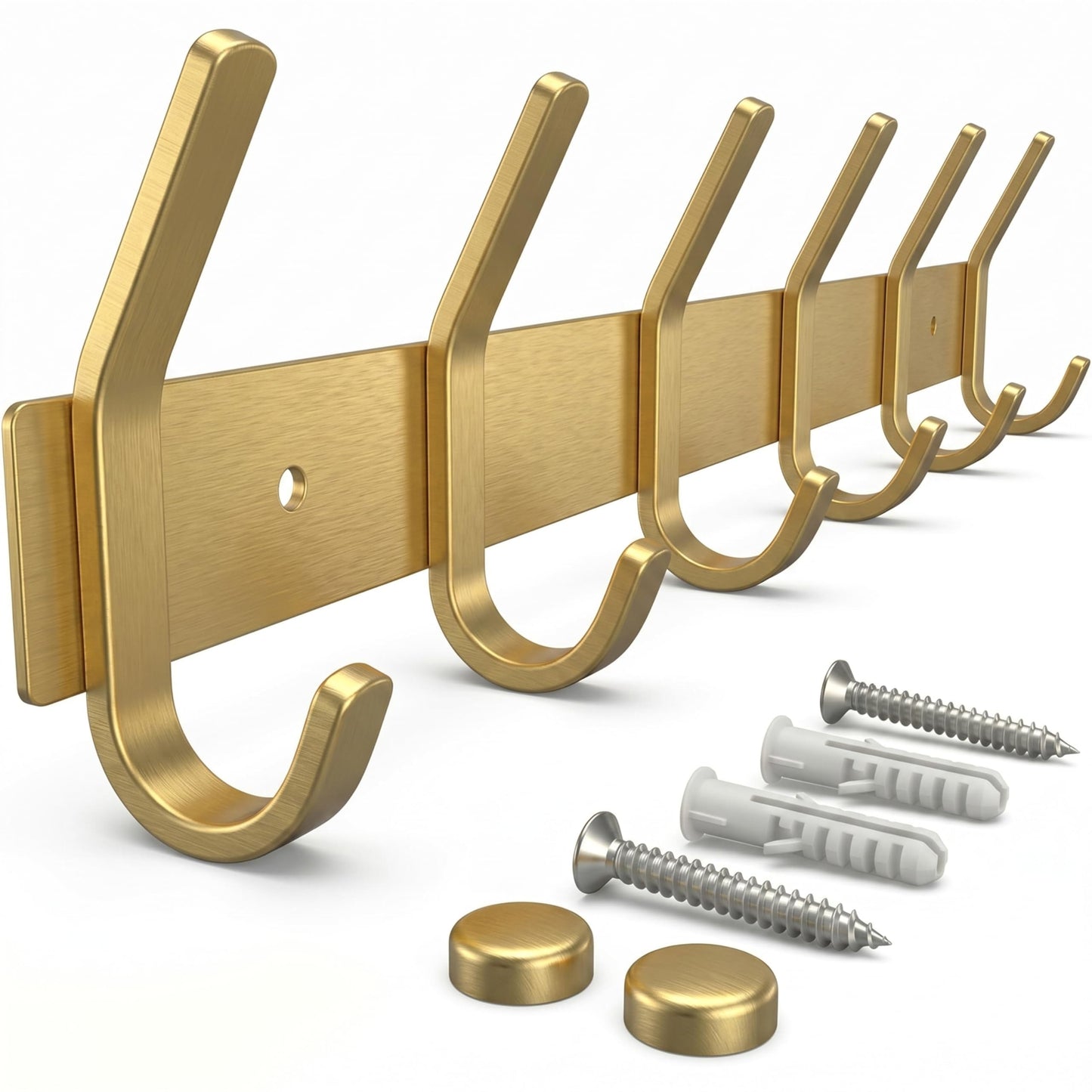 SAYONEYES Brushed Gold Coat Rack Wall Mount with 6 Double Hooks for Hanging – 17 Inch Heavy Duty SUS304 Stainless Steel Rustic Coat Hooks – Hat