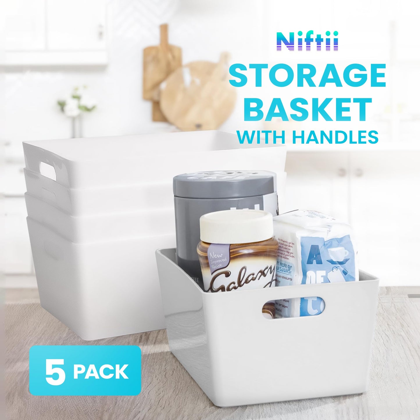 Niftii Storage Boxes | Kitchen Storage & Organisation Baskets 5-Pack 3.9L