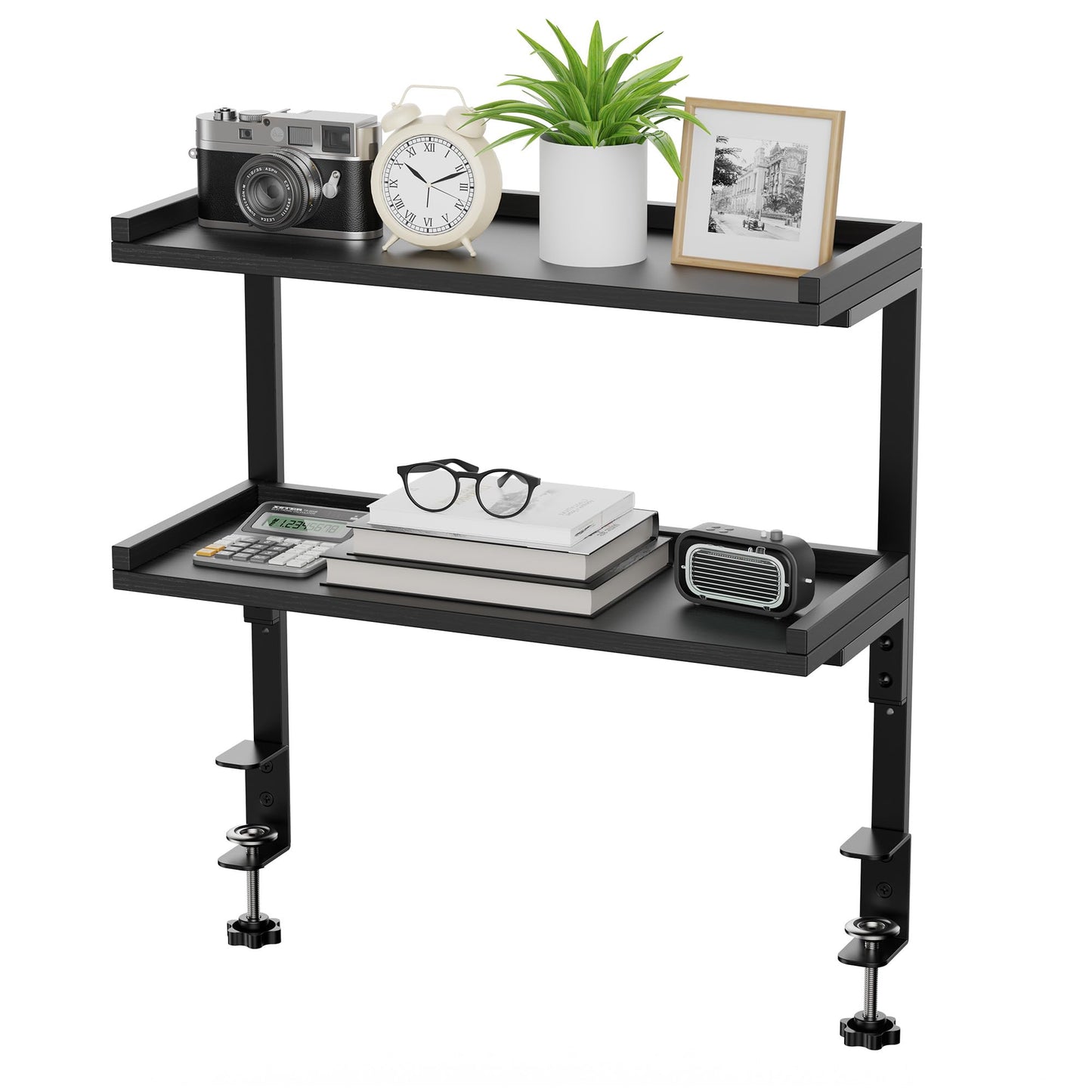 THYGIFTREE Clamp On Desk Shelf 2-Tier, Desk Extender Accessories for Office Gaming Accessories, Tabletop Book Storage Rack