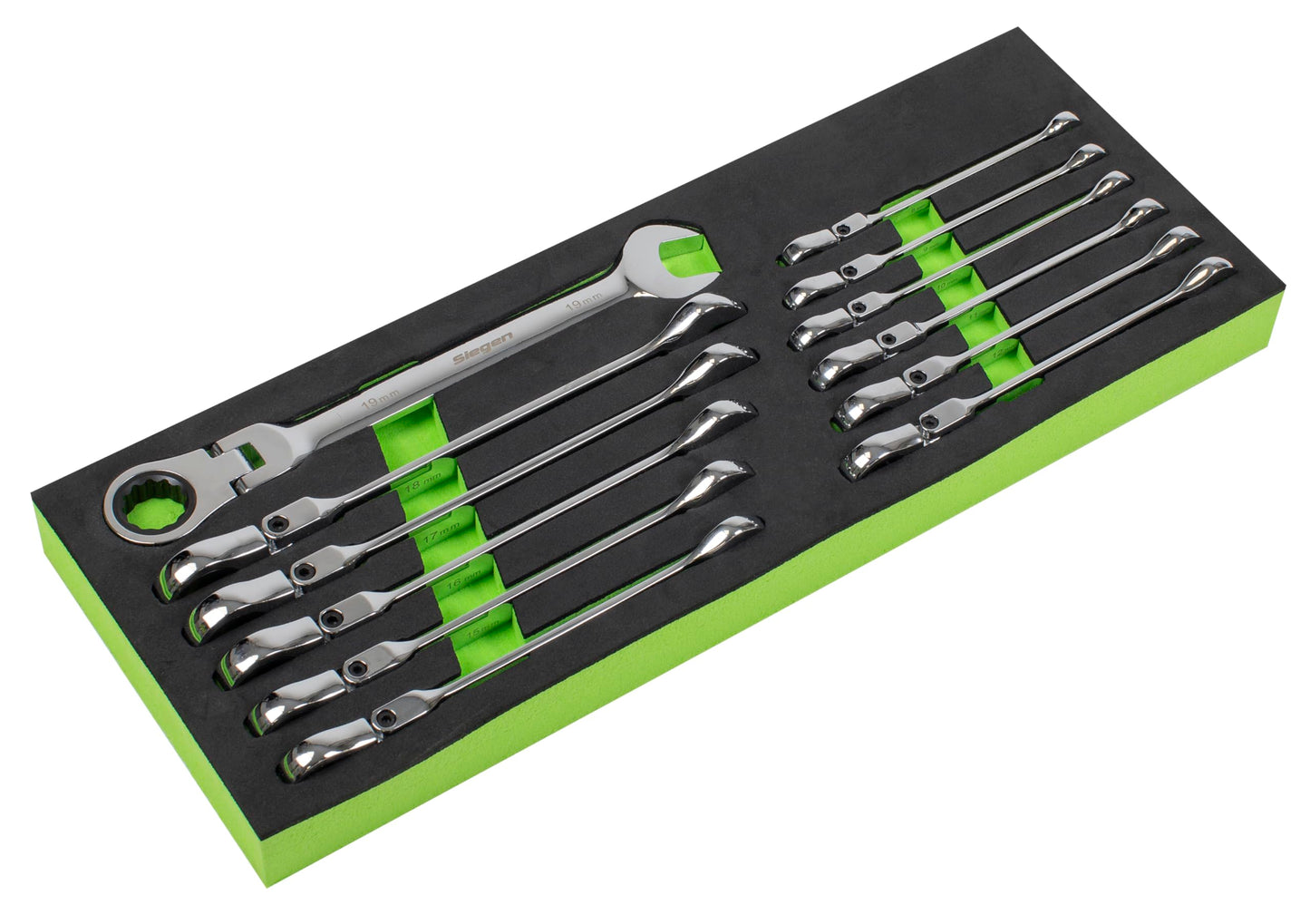 Sealey S0635 Metric Flexible Head Ratchet Combination Spanner Set, 12 Pieces, Silver