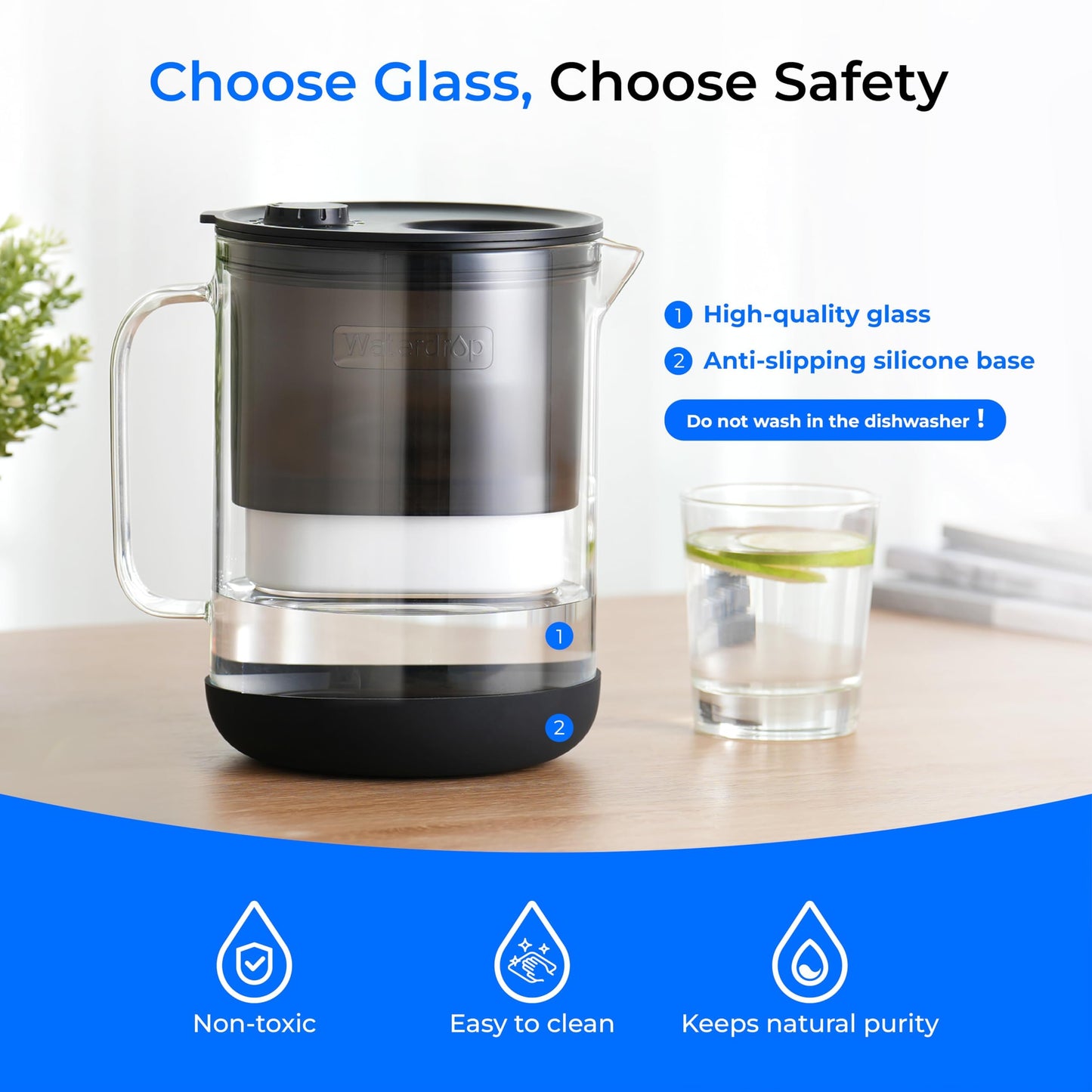 Waterdrop  Water Filter Jug, 1.5L Water Filter Jug with 2 Months Filter, NSF 53&42&372 Certified, Reduces PFOA/PFOS, Chlorine, Cadmium, Copper,
