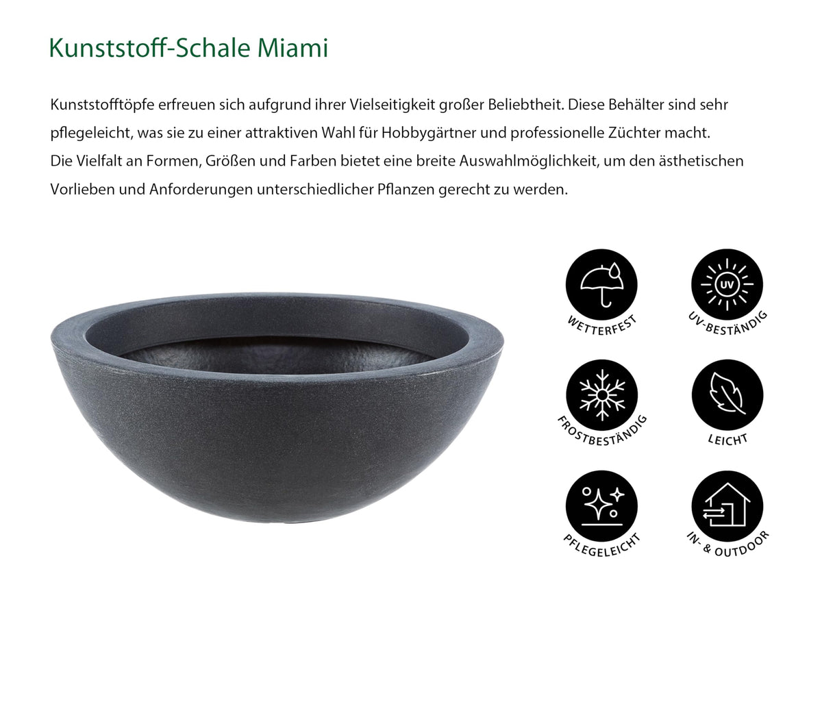 Dehner Spherical Bowl, Diameter 52 cm, Height 20 cm, Plastic, Anthracite