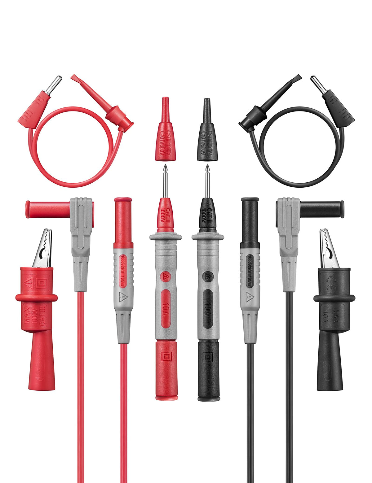 AstroAI 8Pcs Multimeter Test Leads Set with Alligator Clips, Plunger Test Mini Hooks and Test Probes 1000V 10A CAT III & CAT IV 600V for Fluke,