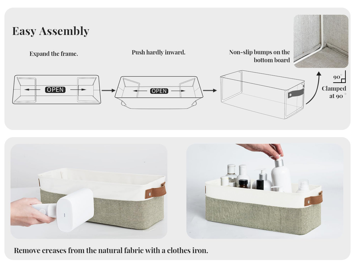 StorageWorks Small Storage Baskets, Bathroom Storage Box for Organising Toiletries, Wardrobe Storage Organiser, Narrow Basket with Handles