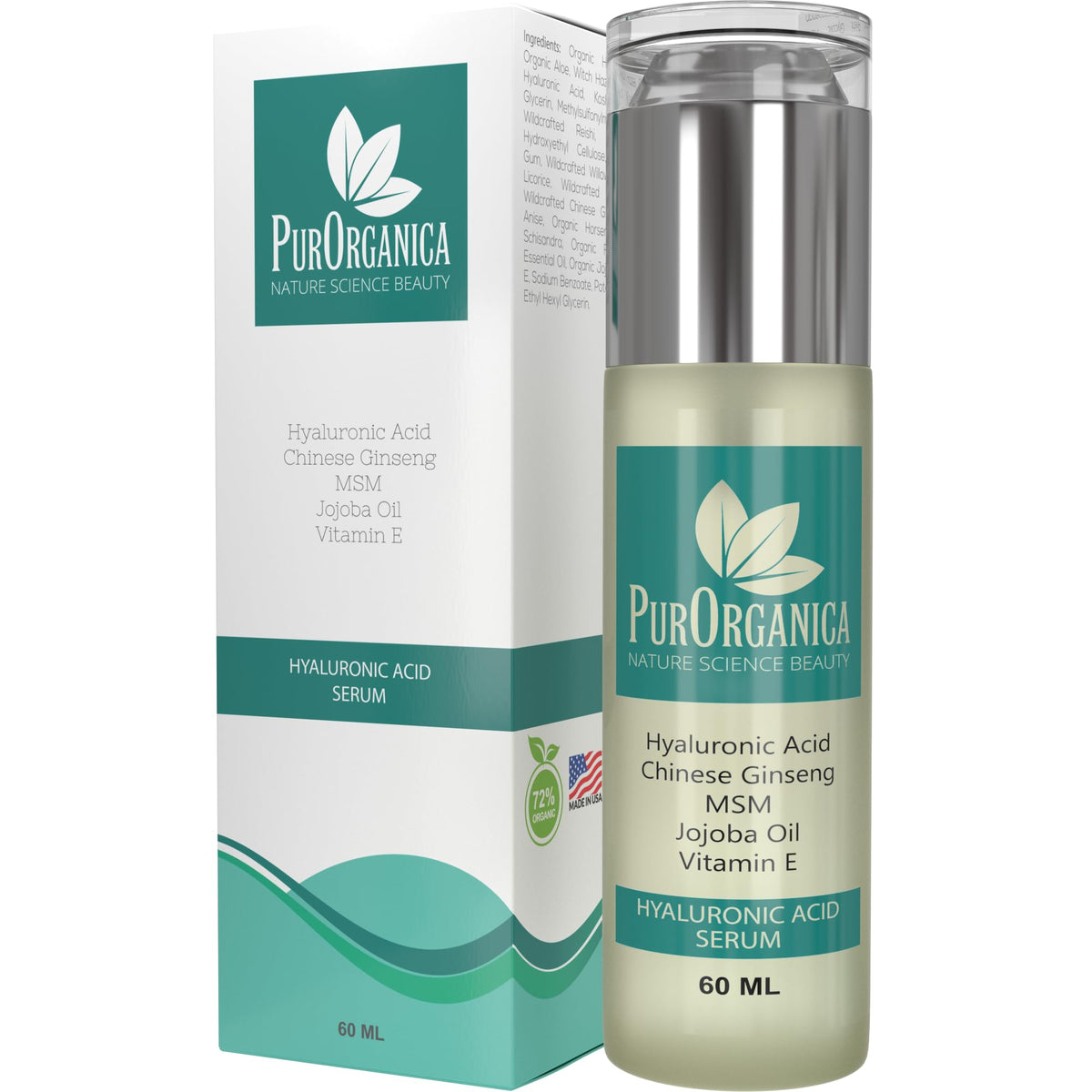 PurOrganica Hyaluronic Acid Face Serum - HUGE 60 ML BOTTLE ? The Best Anti-Ageing Serum for Fine Lines & Wrinkles - Hydrating, Plumping, Brightening -