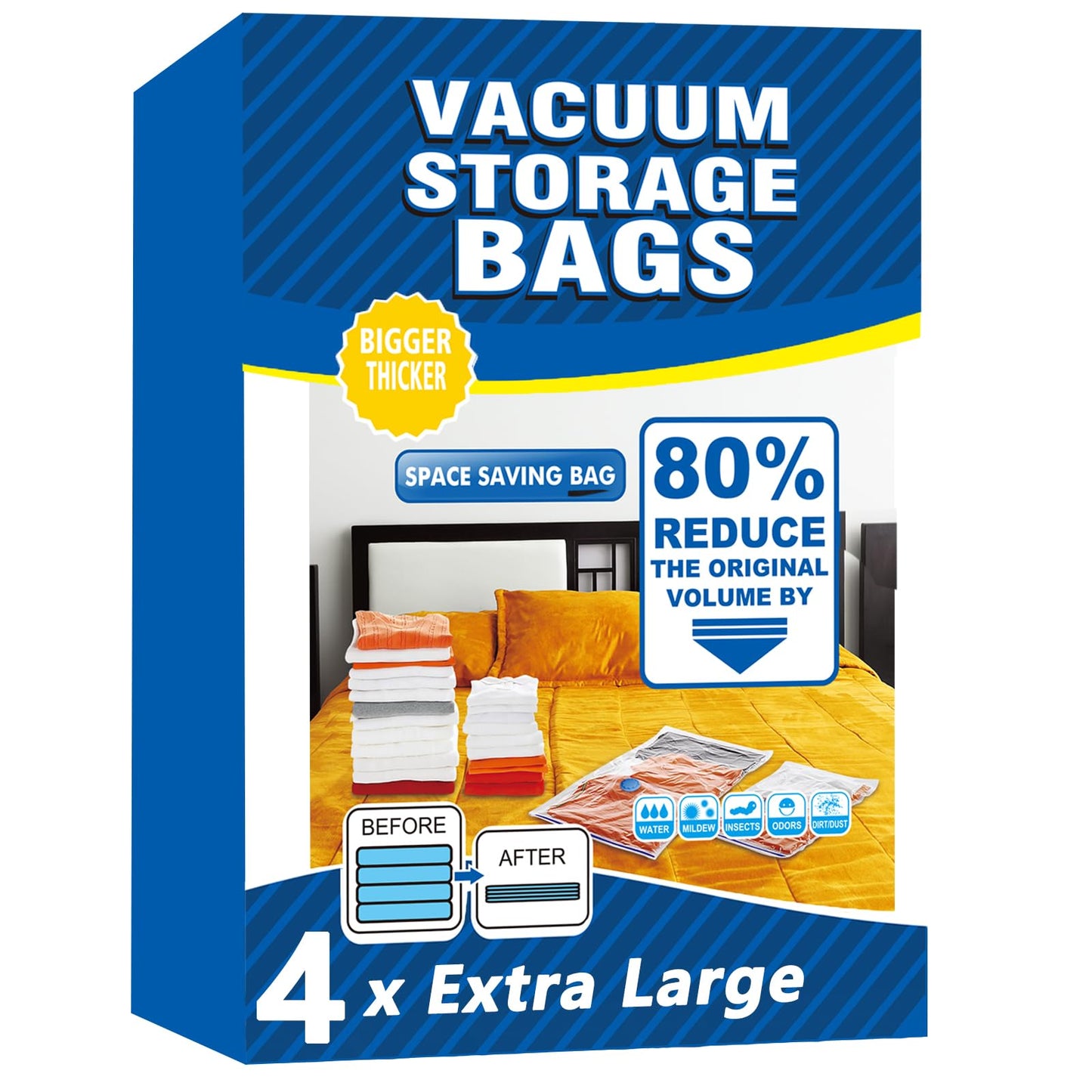 Vacuum Storage Bags - 4 Pack Extra Large (100X130cm) Space Saver Sealer Compression Bags, Reusable Vacuum Bags for Storage Clothes, Duvets, Bedding