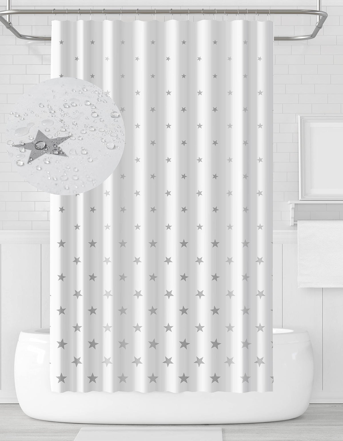 YOUNG DA Fabric Shower Curtain Grey & White Pentagram Design for Bathroom, Shower Curtains Mould Proof Resistant 72x72 inch, Washable Fabric, Includes