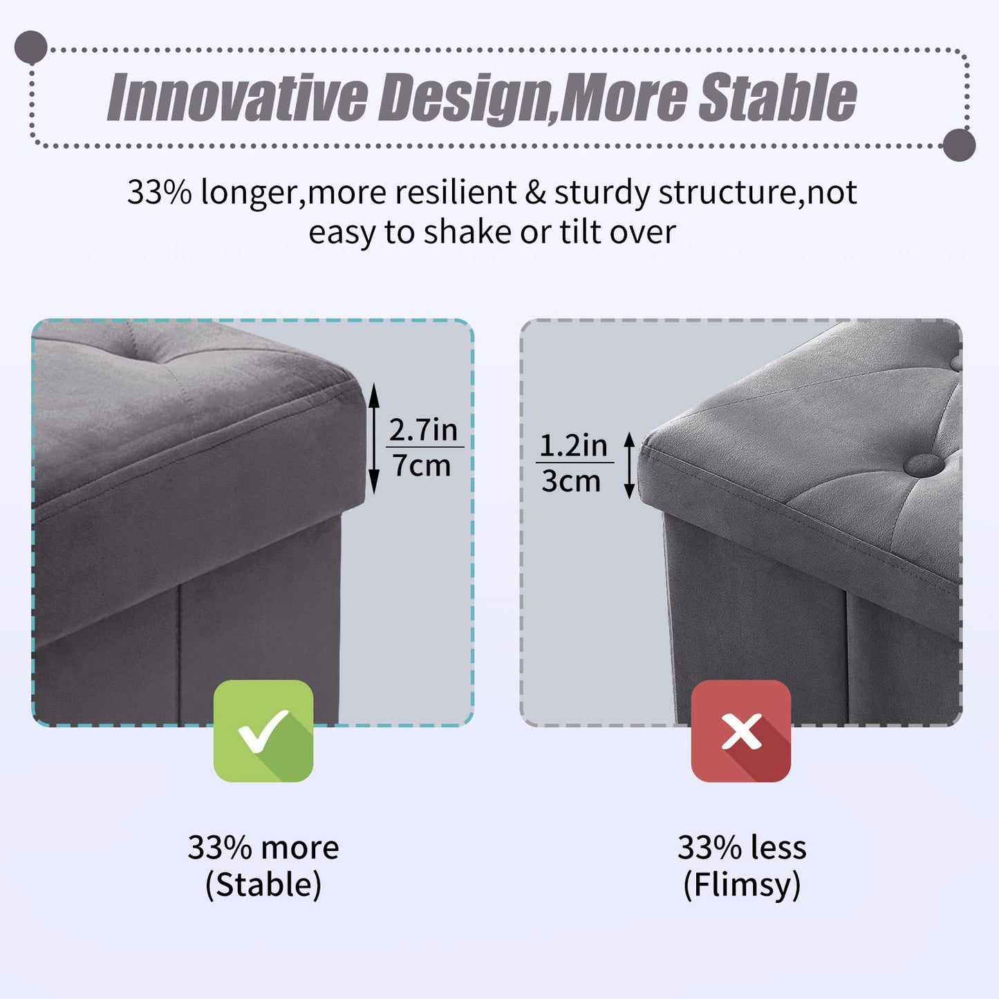 BRIAN & DANY Folding Storage Ottoman Bench, Velvet Large Ottoman Storage Box for Living Room and Bedroom 110 x 40 x 40 cm - Gray