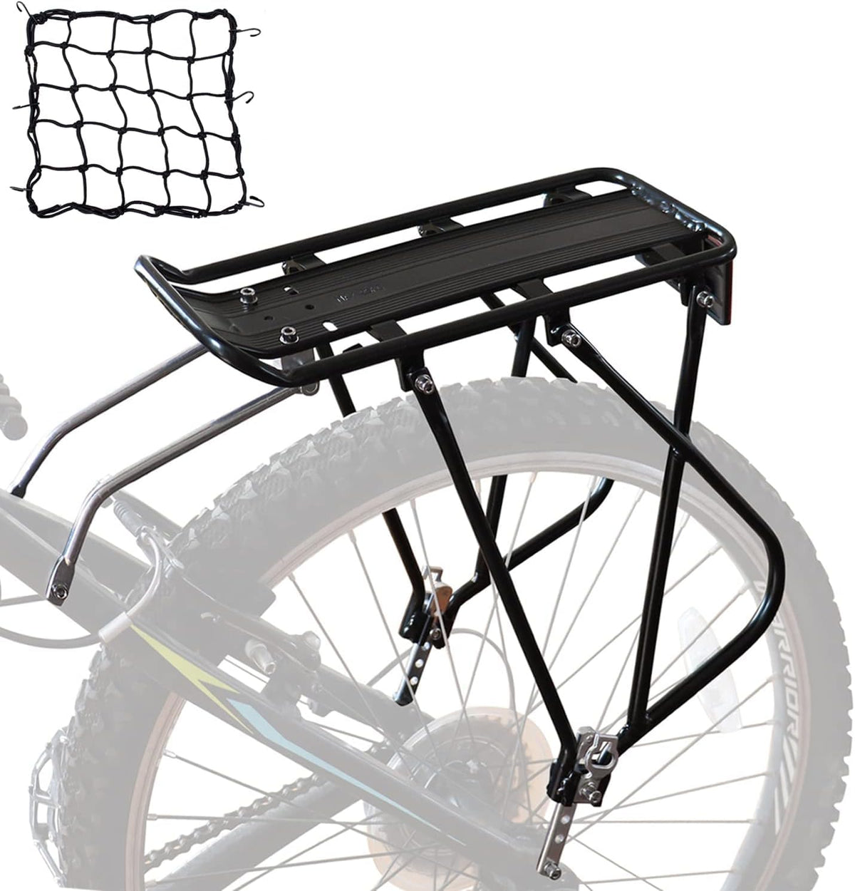 Bike Cargo Rack Bungee Cargo Net & Reflective Logo Universal Adjustable Bicycle Rear Luggage Touring Carrier Racks 25kg Capacity Mountain Road Bike