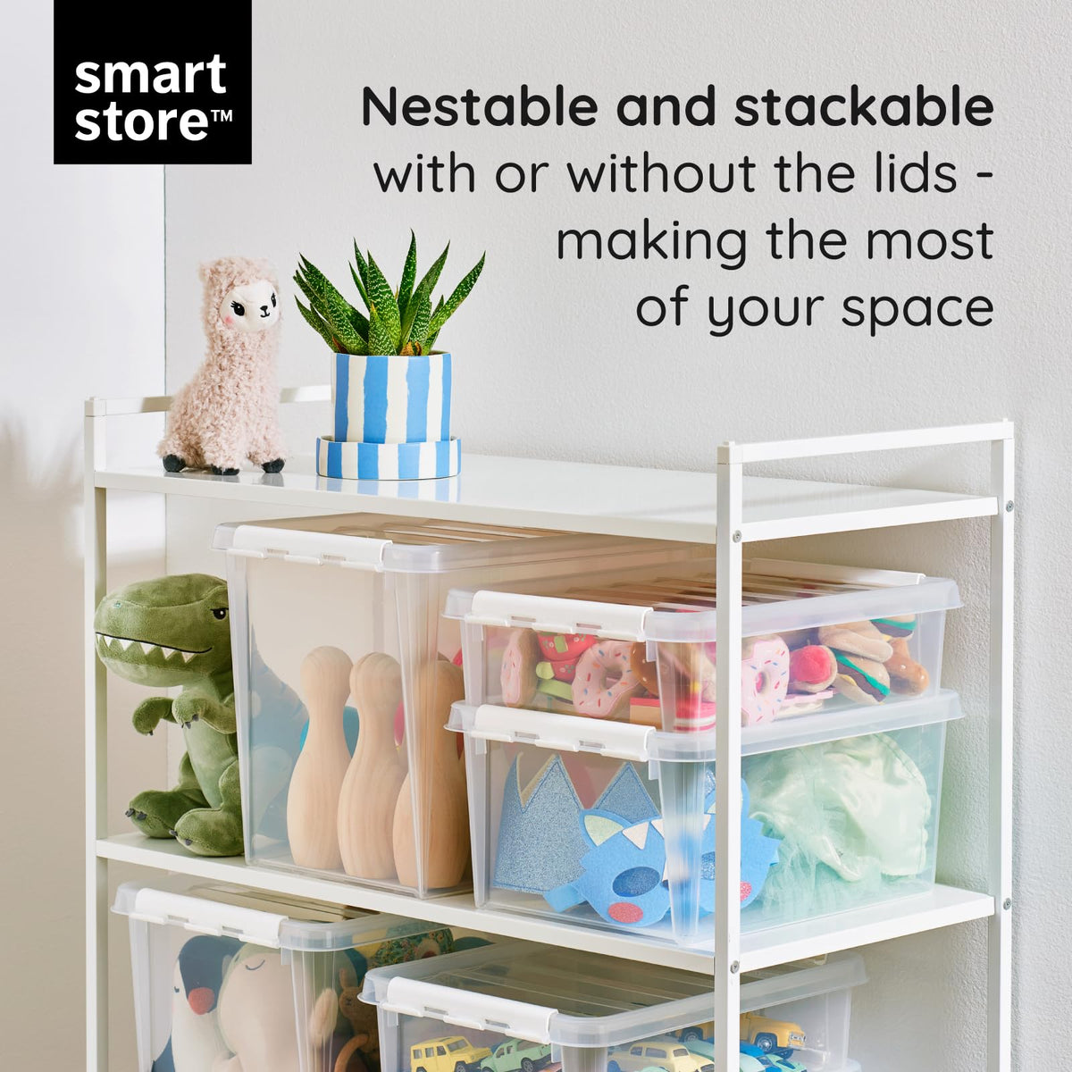 SmartStore 3.5L Small Plastic Storage Boxes with Lids - Set of 8 - Transparent - Stackable and Nestable - 10 Year Guarantee- Food Safe and BPA Free