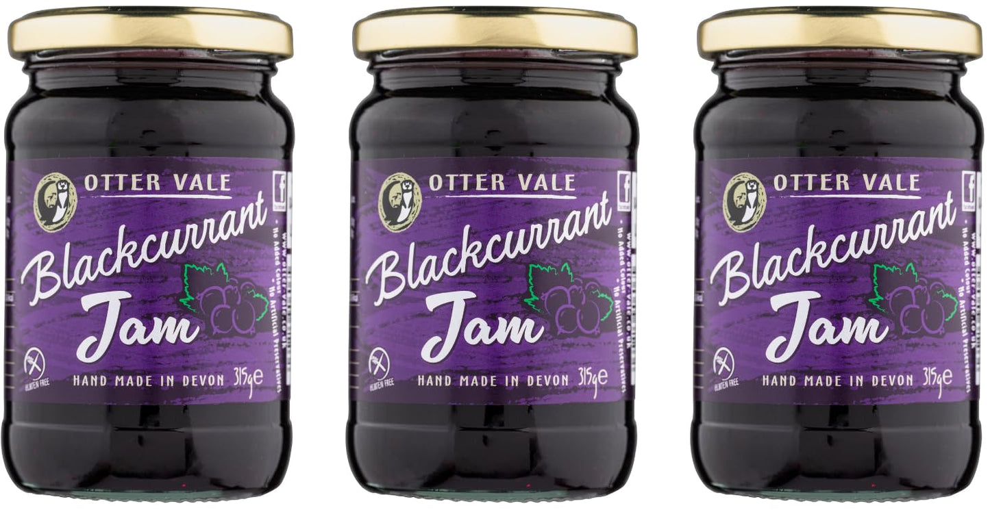 Otter Vale - Blackcurrant Jam, packed with fruitiness and blackcurrants are not just for making Ribena!, hand-made in Devon, gluten-free, 315g glass