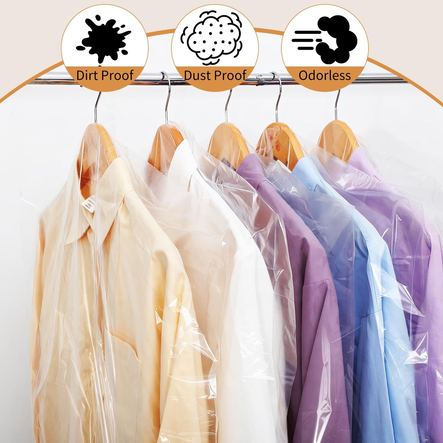 50 Pack Plastic Clothes Covers, Dry Cleaning Bags, Garment Bags 60 * 140 cm