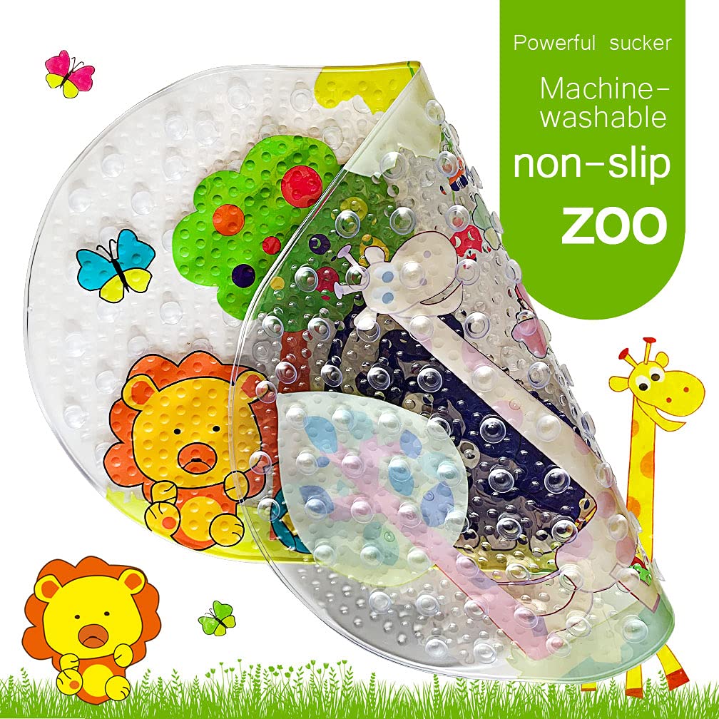 PTAPIPI Anti-Slip Shower Mat (39 x 69 cm) - Forest Zoo Pattern