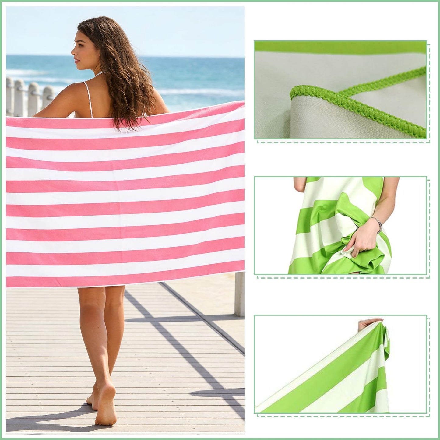 Large Microfibre Beach Towel for Adults with Bag 160x90cm,Blue Quick Dry Beach Towel with Double Sided,Lightweight Beach Microfiber Towels for Travel