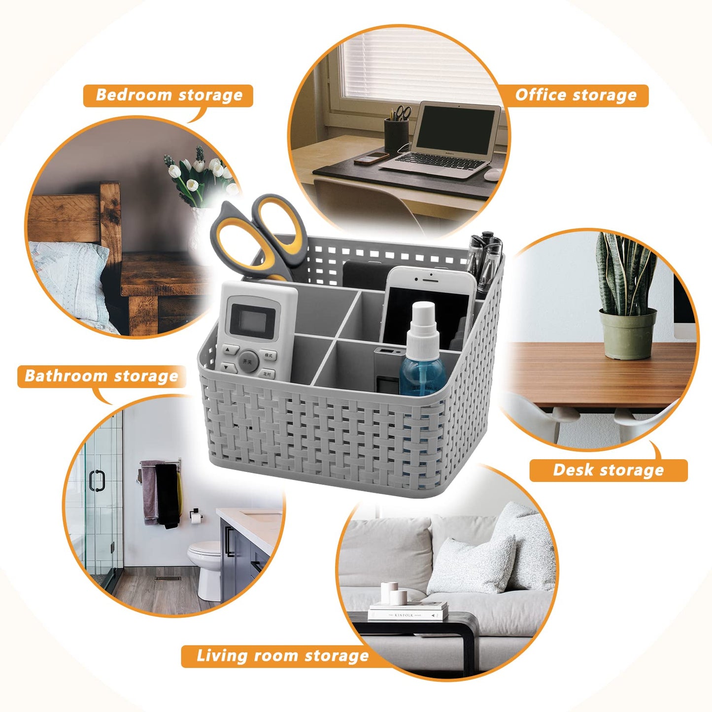 Fai Top 5 Grid Plastic Storage Basket Grey