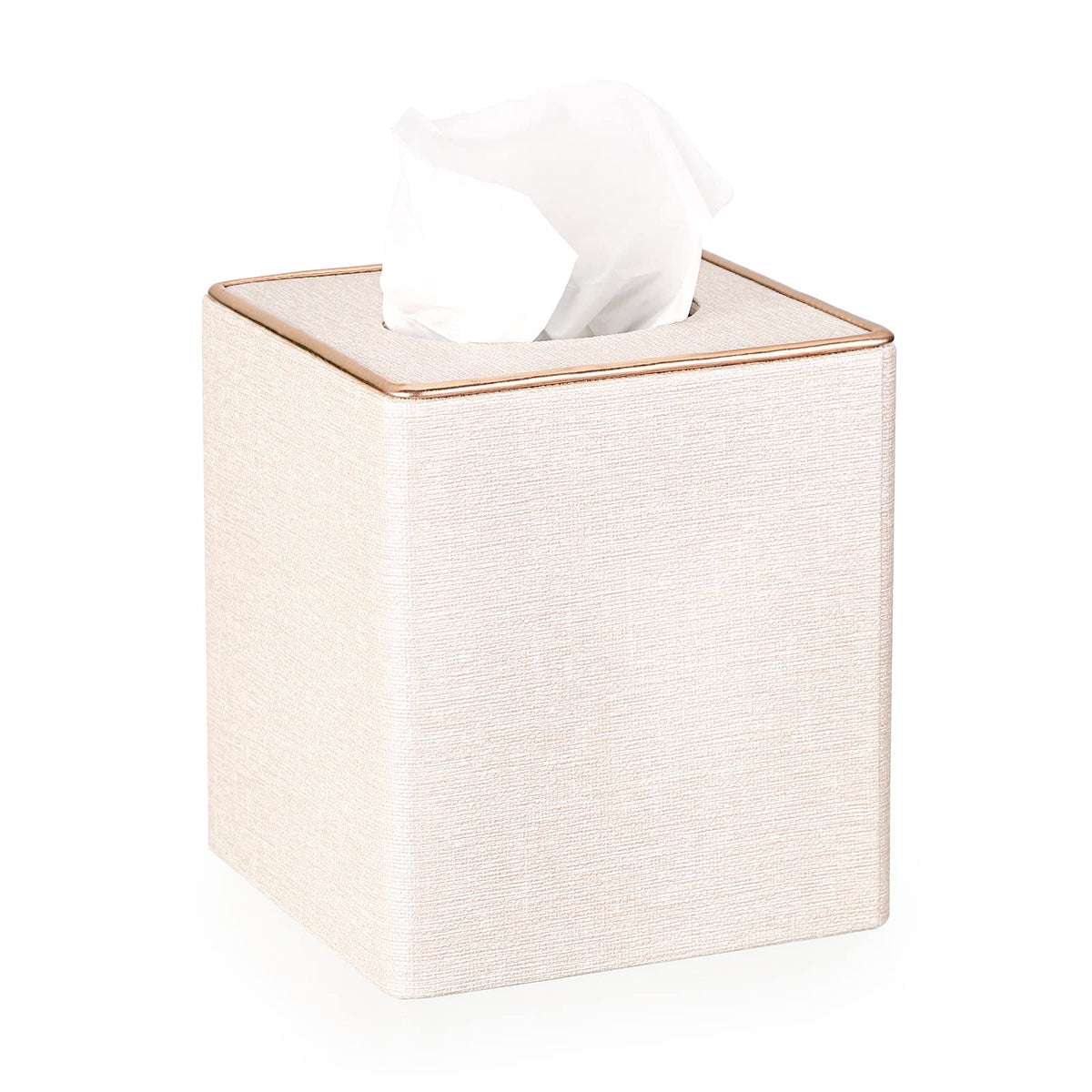 BTSKY Household Square Linen Tissue Box with Decorative Gold Line - Cube Tissue Paper Holder and Cover Holder - Storage Organizer and Dispenser Case -