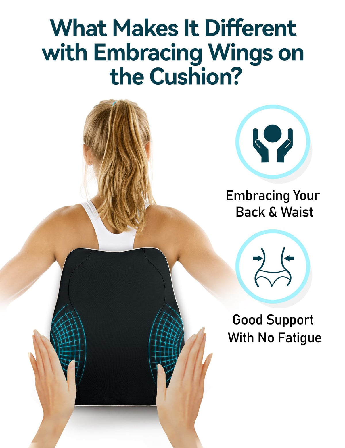 Travel Ease Ergonomic Lumbar Support Cushion, Memory Foam Back Support Cushion for Office Chairs with Skin-friendly Cover for Comfort (Black)