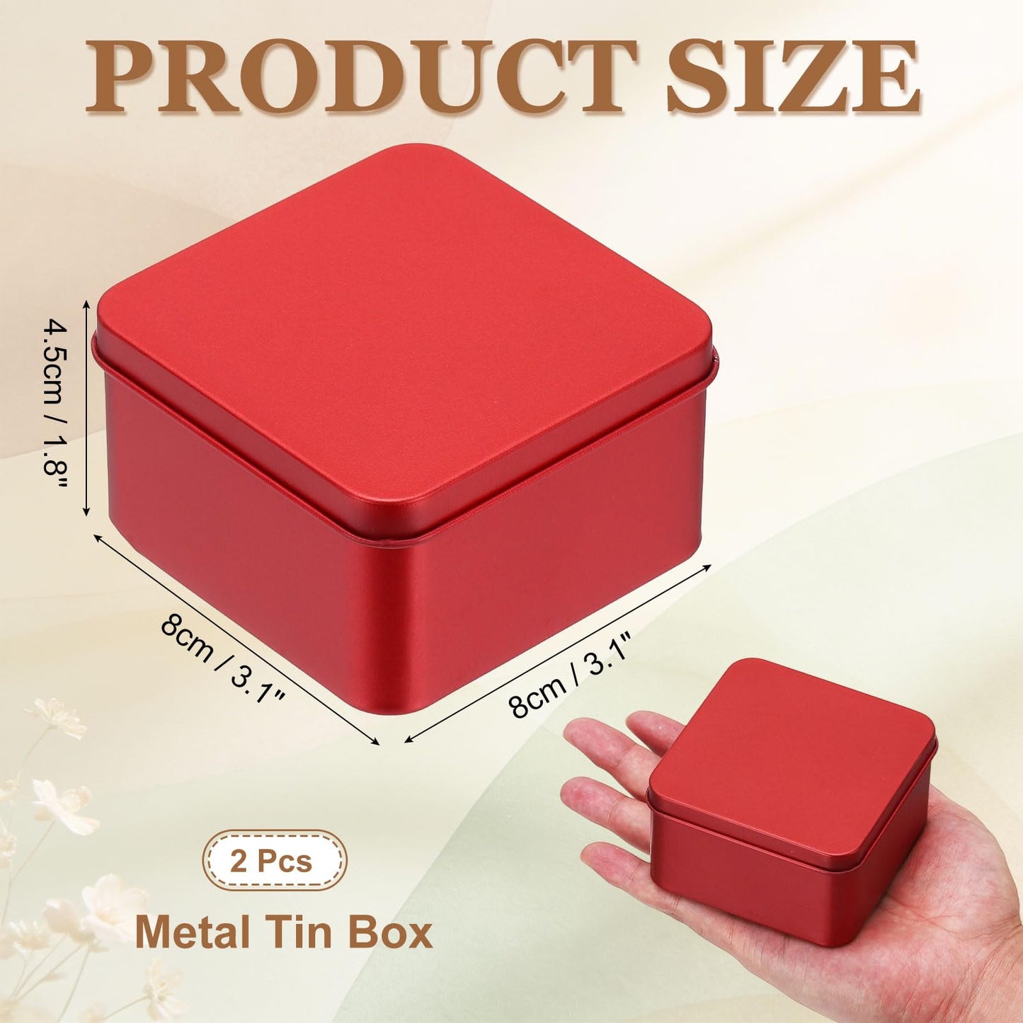 sourcing map 2Pcs Metal Tin Box, 3.1x1.8 Square Empty Tinplate Containers with Lid Portable Storage Box Candy Jars for Valentine's Day