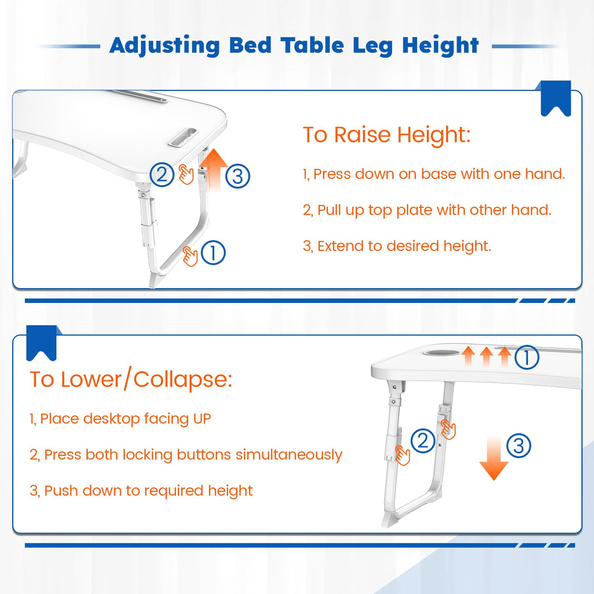 Laptop Desk, Laptop Bed Table with Cup Slot, Reading Holder Notebook Stand Breakfast Tray Book Holder for Sofa, Terrace, Balcony