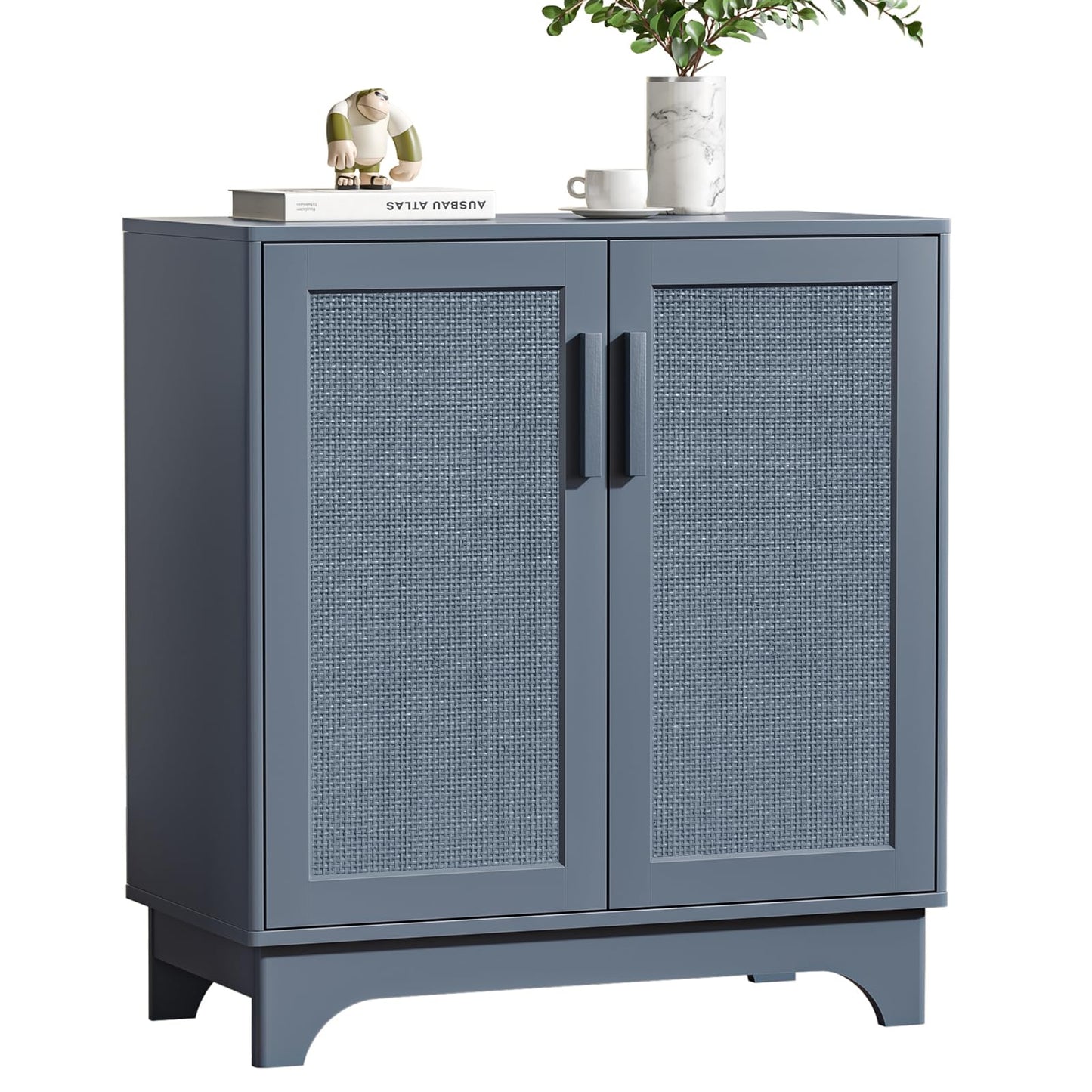 Skokliz Sideboard, Buffet Storage Cabinet with Natural Rattan 2 Doors