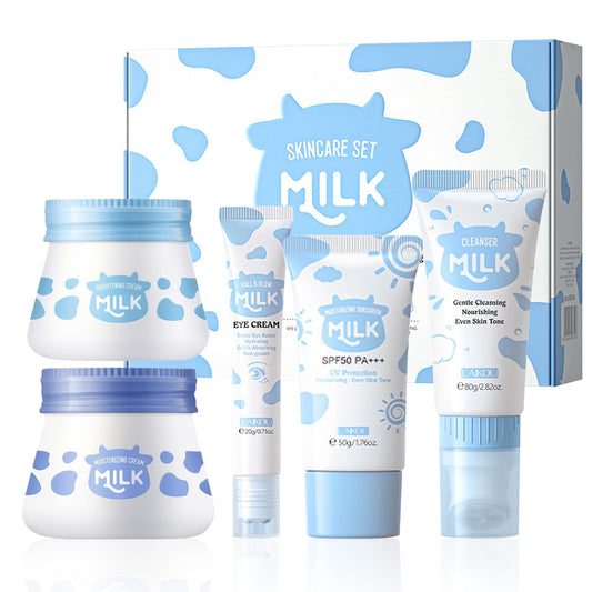 FEXPDL 5 Piece Milk Skin Care Sets & Kits Kids Skin Care Products Milk Protein Skincare Gifts For Teenage Girls, Skincare Set With Cleanser, Eye
