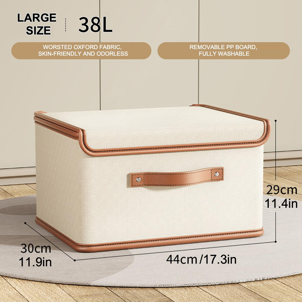 Vbvbip 2 PCS Oxford Fabric Storage Bins with Attached Lid - Large Clothes Organizer (44x30x29cm), Breathable Collapsible Closet Bins for Clothing