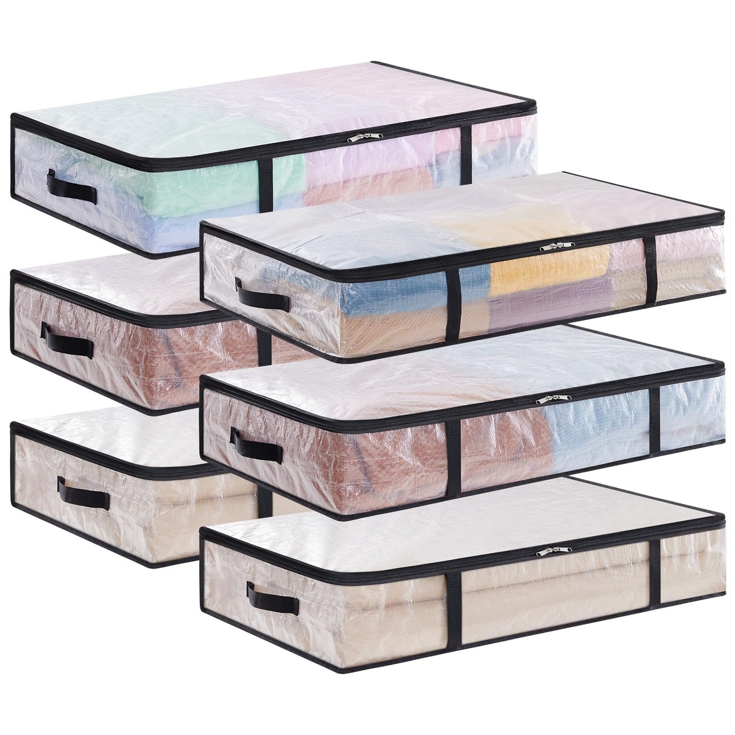 Lifewit 6 Pack Under Bed Storage, 60L Large Clear Plastic Storage Bags, Clothes Storage Boxes Wardrobe Storage Organizer with Reinforced Handle Sturdy