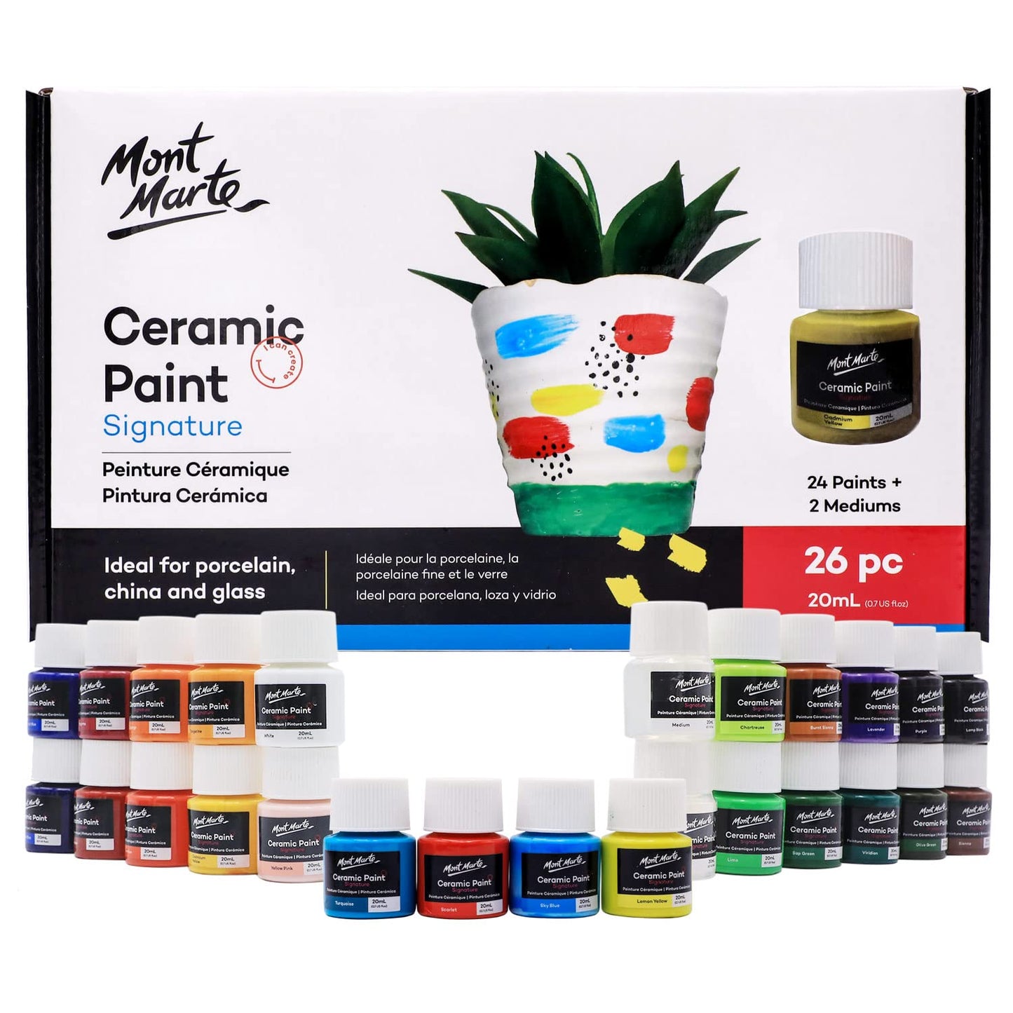 MONT MARTE Ceramic Paint Set ? 26 pieces x 20ml ? Opaque Porcelain Paints ? Ideal for Painting Cups, Vases, Glass and Bowls