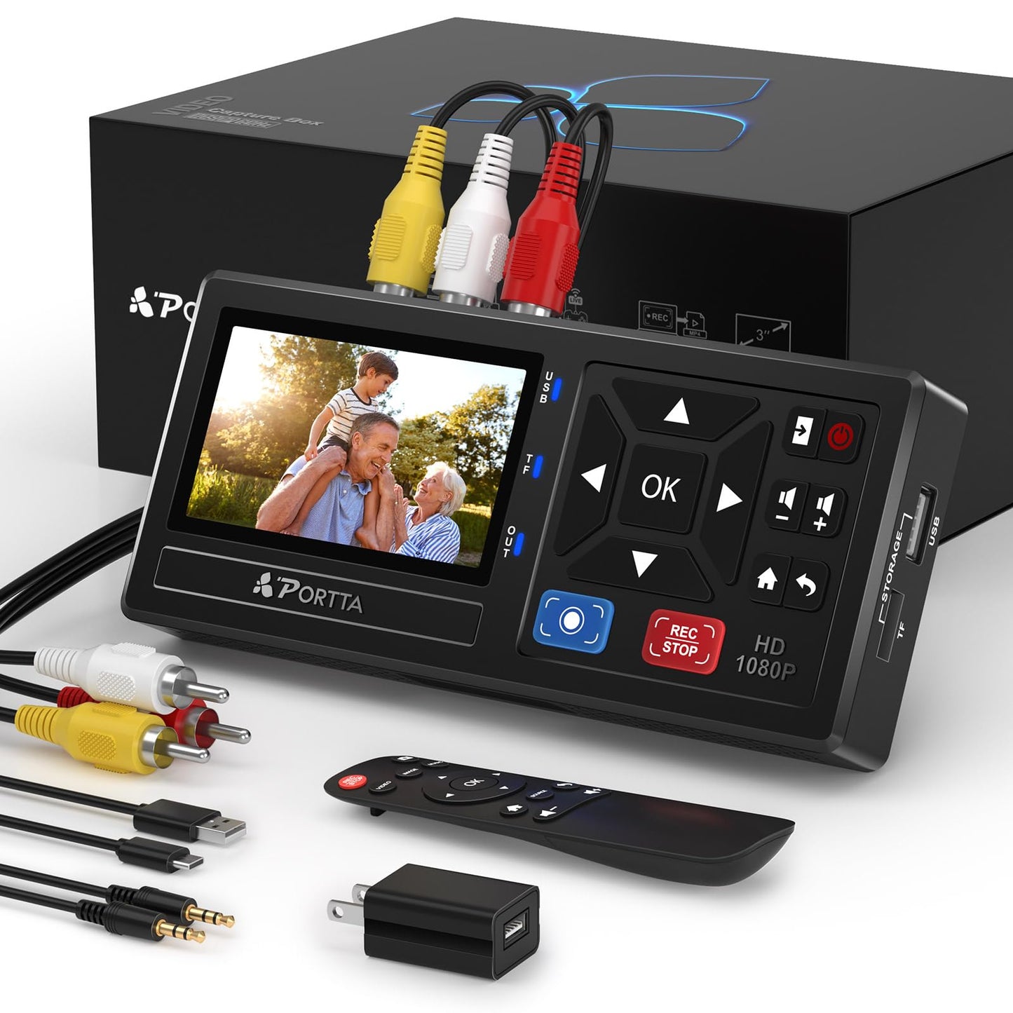 PORTTA VHS to Digital Converter, Video to Digital Recorder with Remote, Compatible with VHS, VCR, DVR, DVD, Hi8, Mini DV Players, Camcorder, Gaming