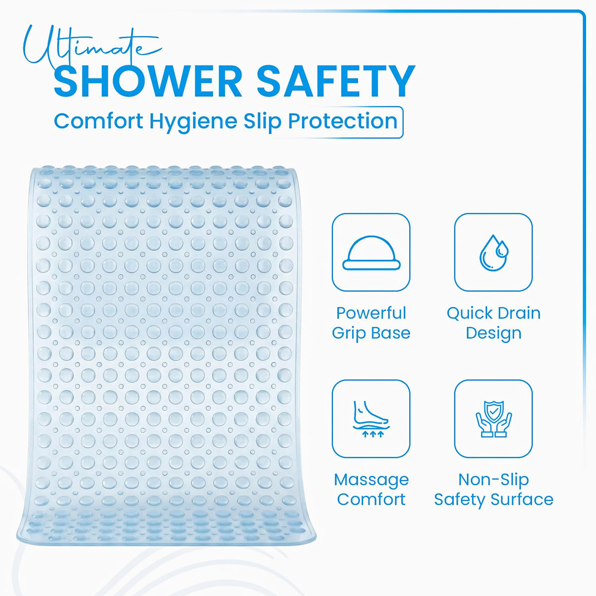 Rugs Garden Shower Bath Mats - Washable Non Slip Anti Mould Rubber Bathmat with Suction Cups for Bathtub and Bathroom (Sky Blue, 40x100 cm)