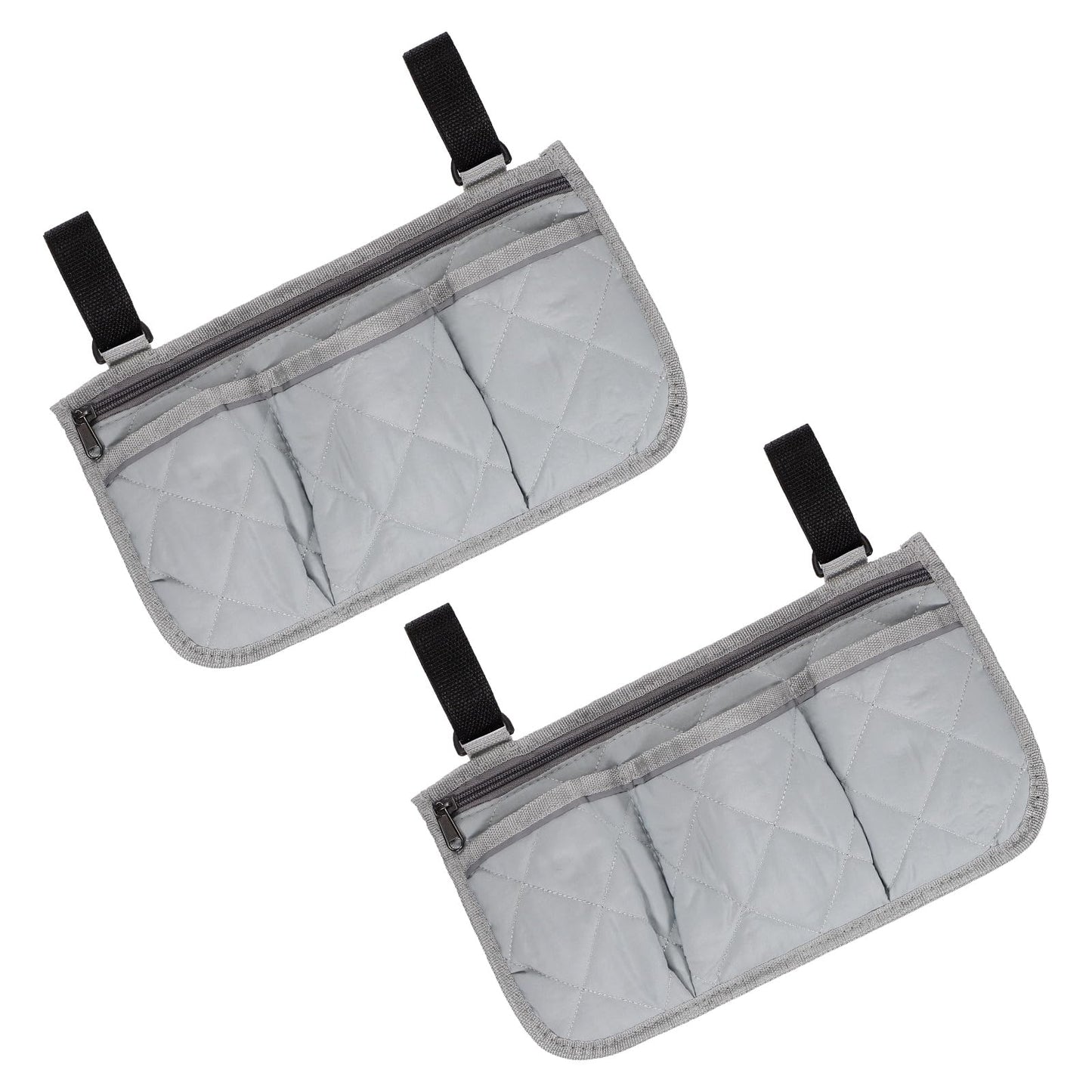 YELARXI Beach Chair Armrest Bag, Beach Side Bag Hanging Storage Organizer with Reflective 4 Pockets Waterproof Pouch 13 x 7" & 2Pcs & Gray - Fit for