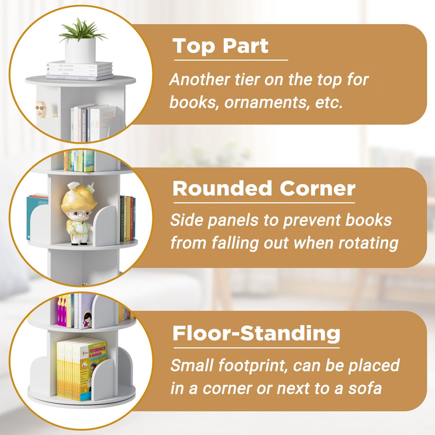 ybaymy Rotating Bookcase, 5 Levels, Standing Shelf, Office Shelf, Decorative Shelf, 360° Freely Rotatable Bookcase