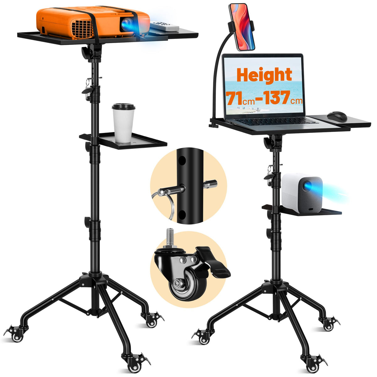 CAHAYA Projector Stand Tripod Multifunctional - Height Adjustable Portable Laptop and Music Floor Stand with Tray Gooseneck Phone Holder and 360?