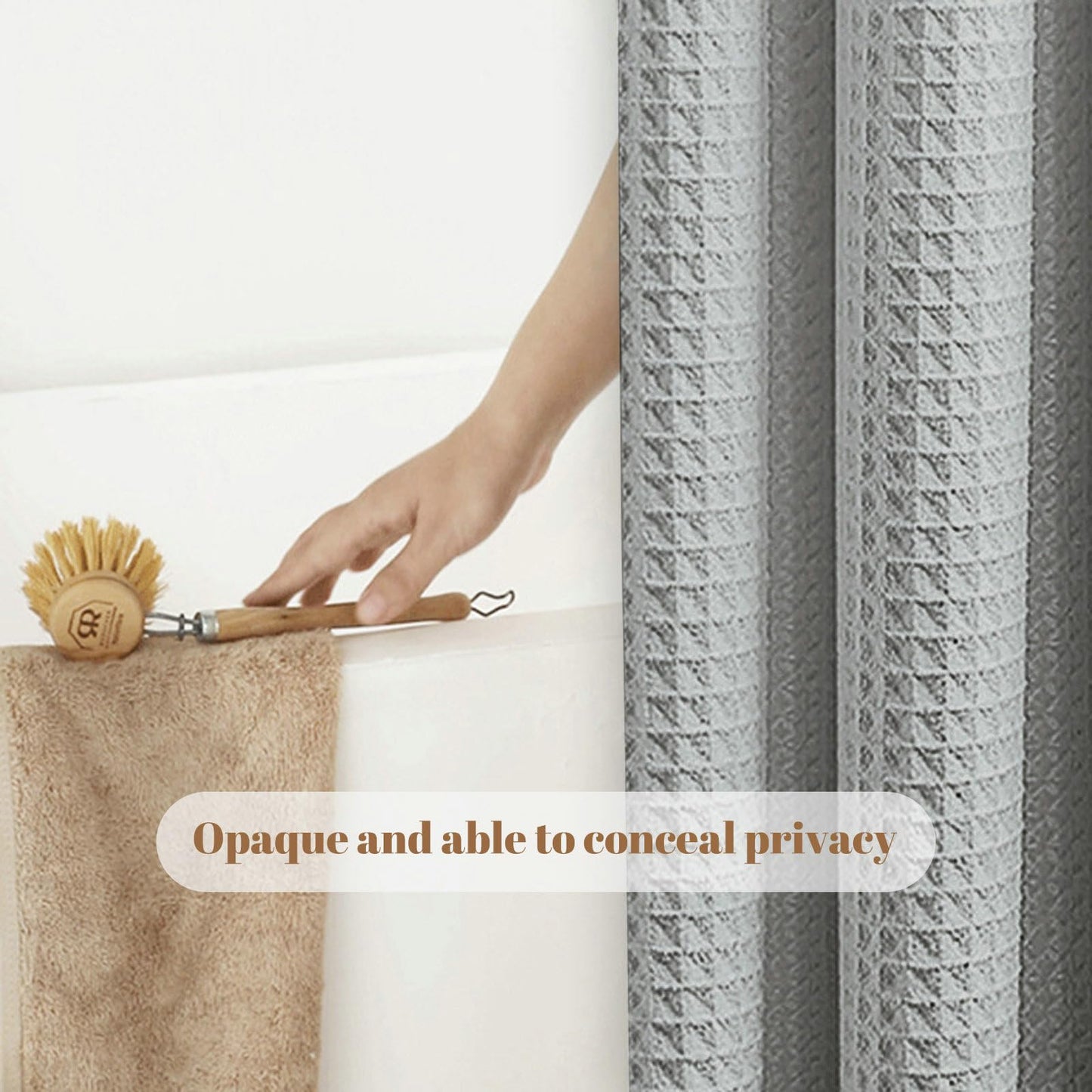 Stfery Shower Curtain Waffle Grey 200 x 240 cm Shower Curtain Waterproof Mould Resistant