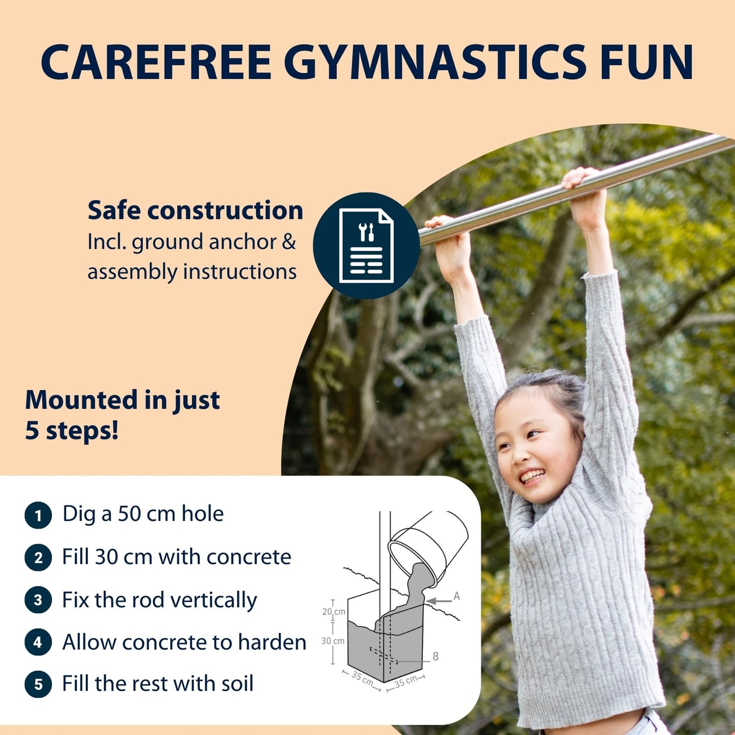HUDORA Gymnastics Bar Fabian Standard/Pro - Single/double gymnastics bar for children & adults - 4 level height-adjustable gymnastics bar - Sturdy