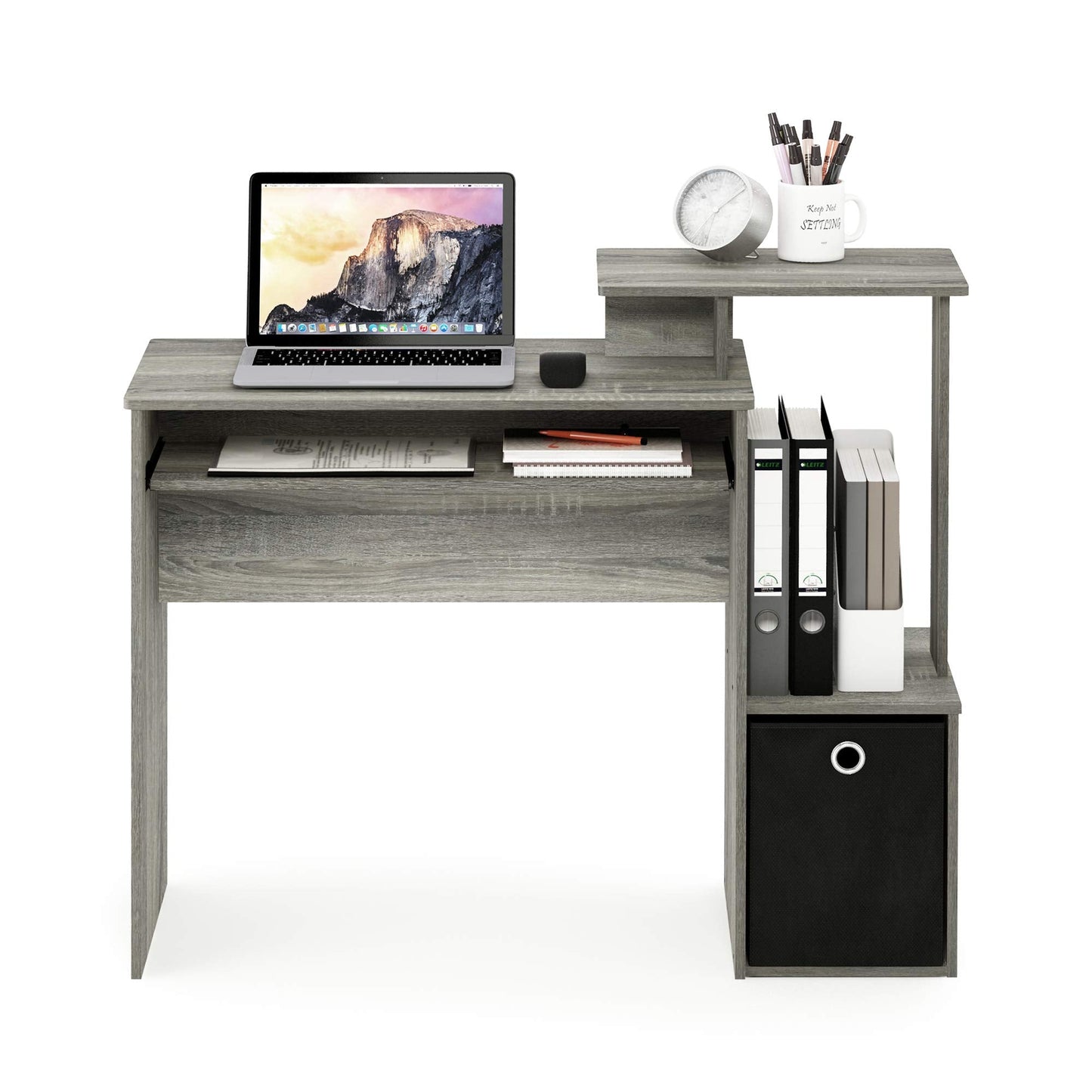 Furinno Econ Multipurpose Home Office Computer Writing Desk, Computer Desk, Study Desk, w/Bin, French Oak, 100.1 (W) x 86.6 (H) x 39.9 (D) cm
