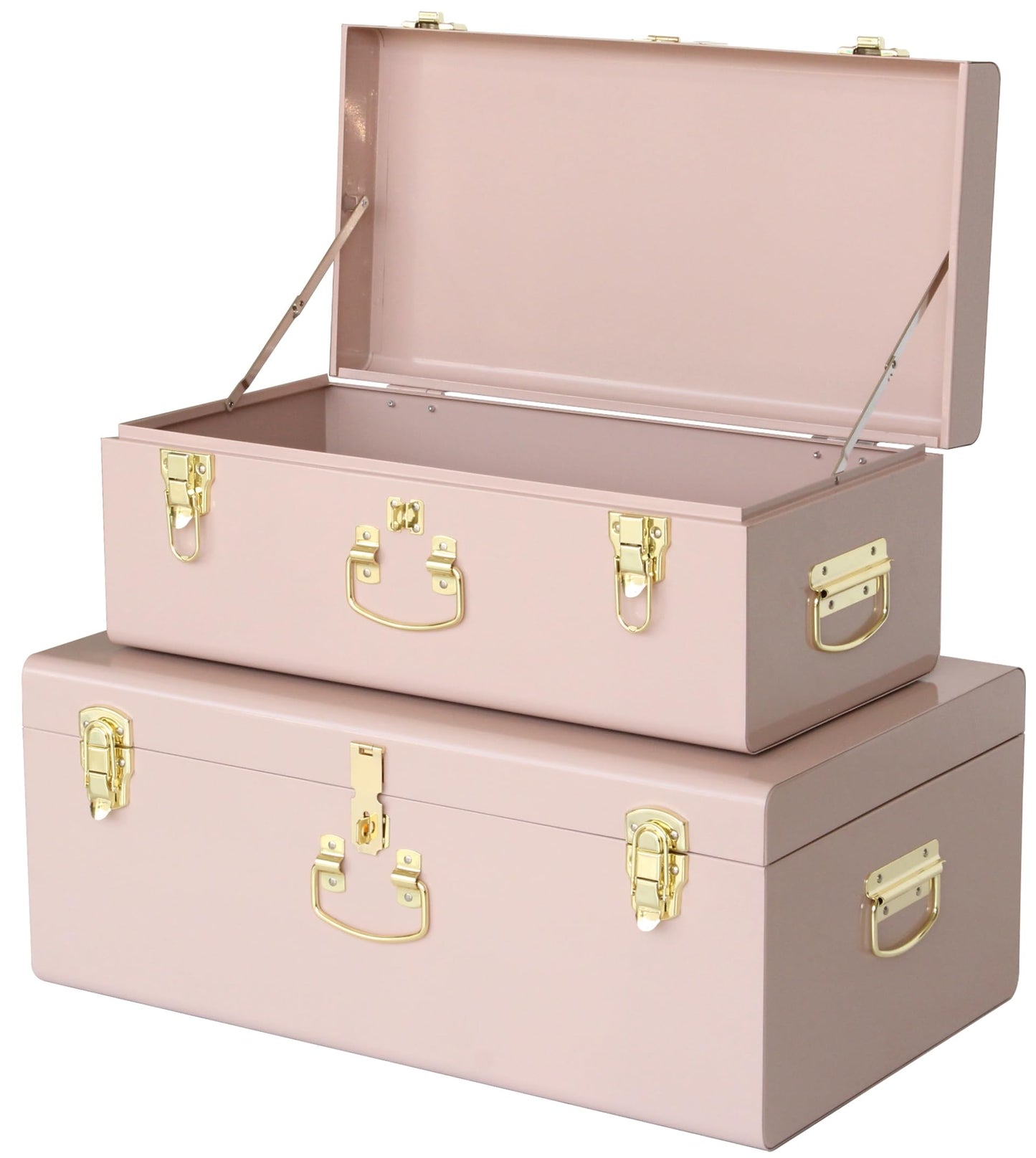 HofferRuffer Pack of 2 Metal Storage Trunk with Lockable Lid & Handles, Heavy Duty Storage Chest for Bedroom, Living Room, Bedding
