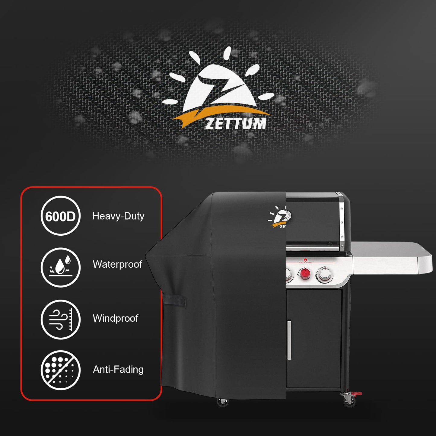 Zettum BBQ Cover 165 CM - 7131 Grill Barbecue Cover for Weber Genesis 400 Series 4 Burner Gas Grill Heavy Duty & Waterproof, PU Cover for Weber