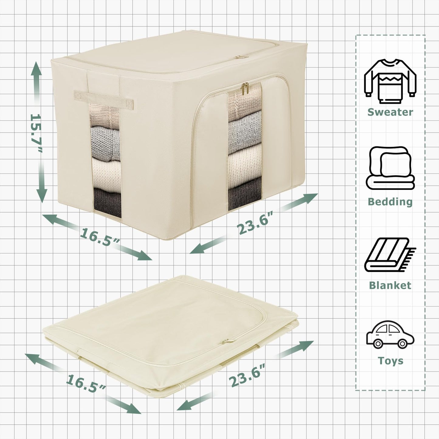 Womanht 2 Pack Closet Organizers and Storage, Foldable Oxford Steel Frame Storage Box with Clear Window & Carry Handles, Stackable Storage Bins Boxes