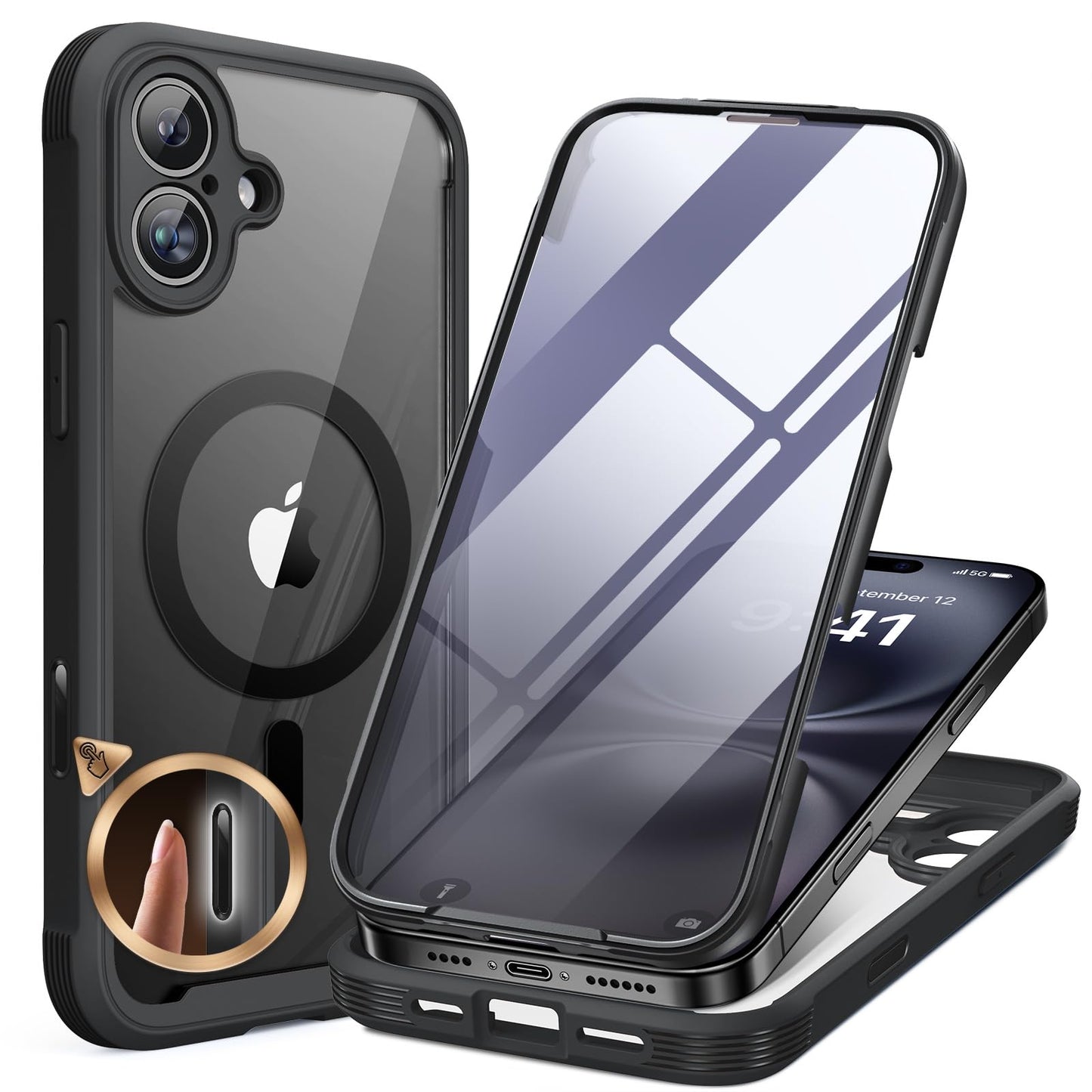 Miracase Magnetic Case for iPhone 16 Plus Case 6.7", [Upgraded Camera Control Cover],[Bubble Free] Built-in Tempered Glass Screen Protector, Full Body