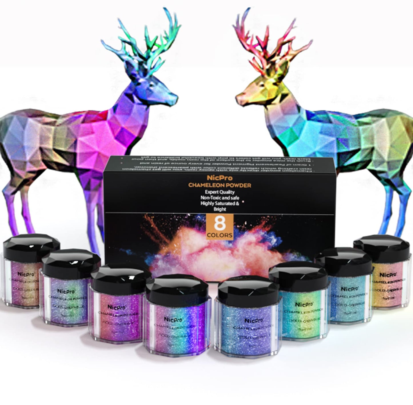 Nicpro 8 Colors Chameleon Mica Powder, Color Shift Mica Powder for Epoxy Resin & Tumbler, Resin Supplies Pigment Powder for Soap Making, Candle, Bath