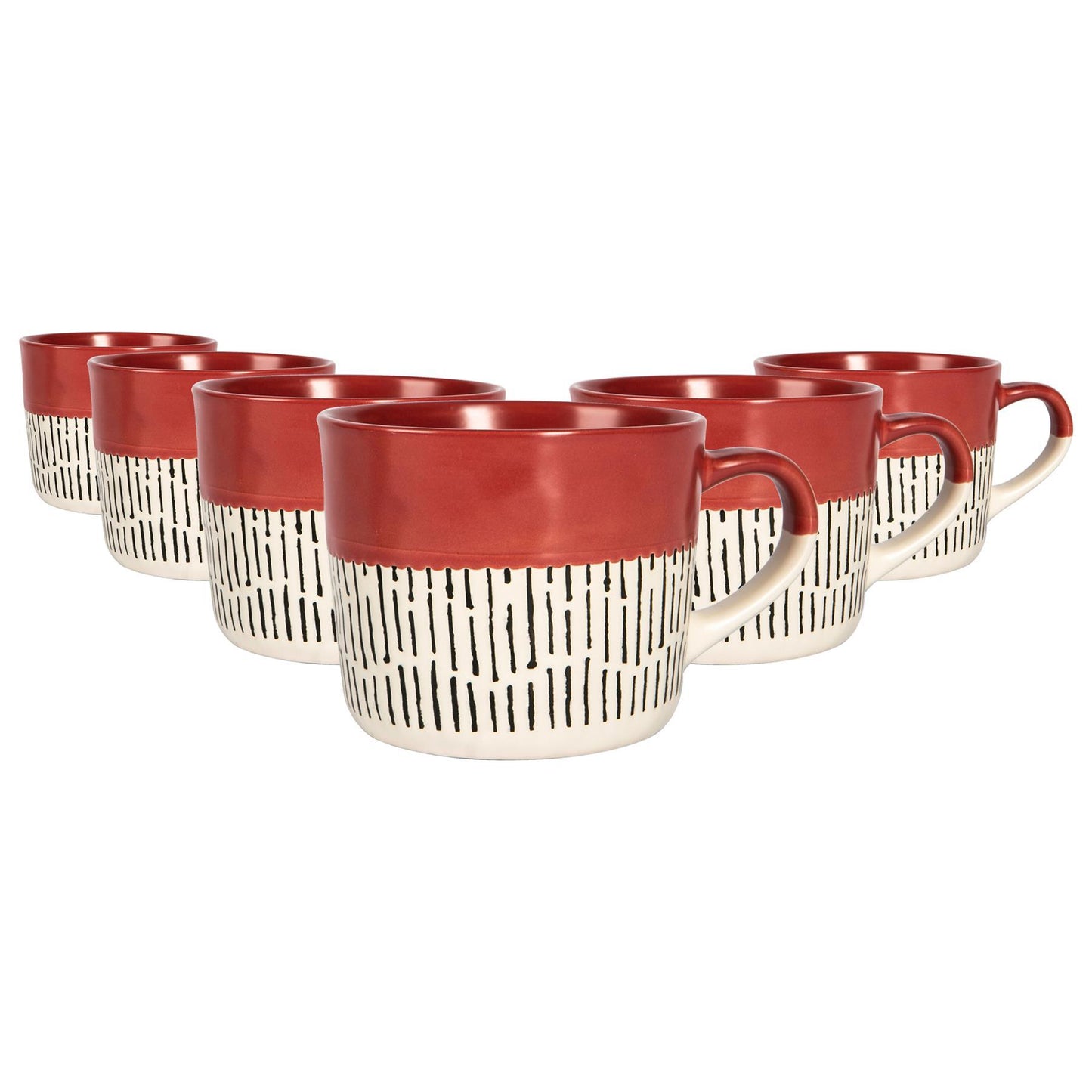 450ml Red Colour Block Dash Stoneware Coffee Mugs - Pack of Six