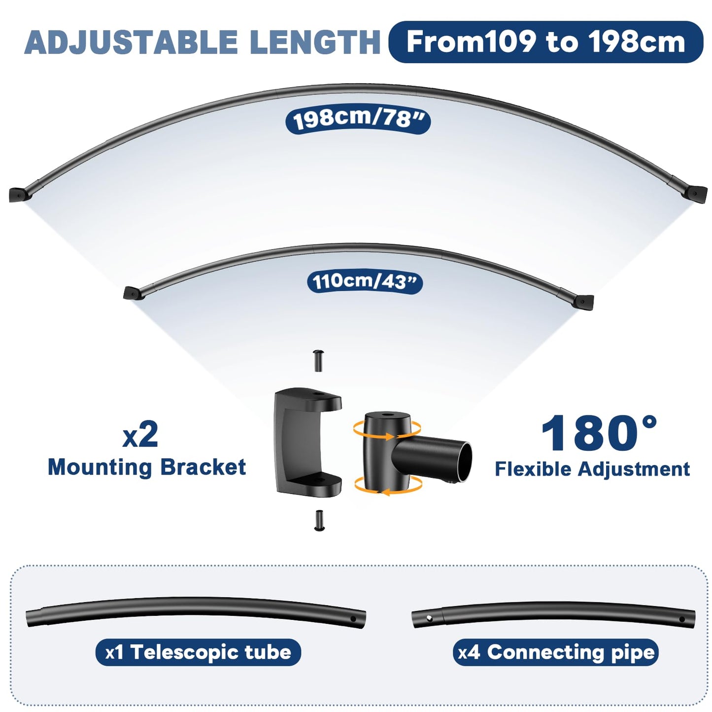 Abiglifty Curved Shower Curtain Rod, 109-198CM (43”-78”)