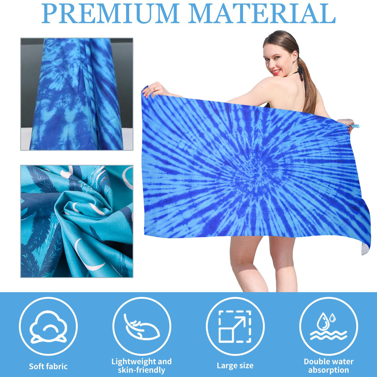 TMEOG Microfibre Beach Towels 180x80cm Extra Large Sand Free Beach Towel for Adults Compact Thin Travel Towel Women Men Lightweight Swim Pool Yoga