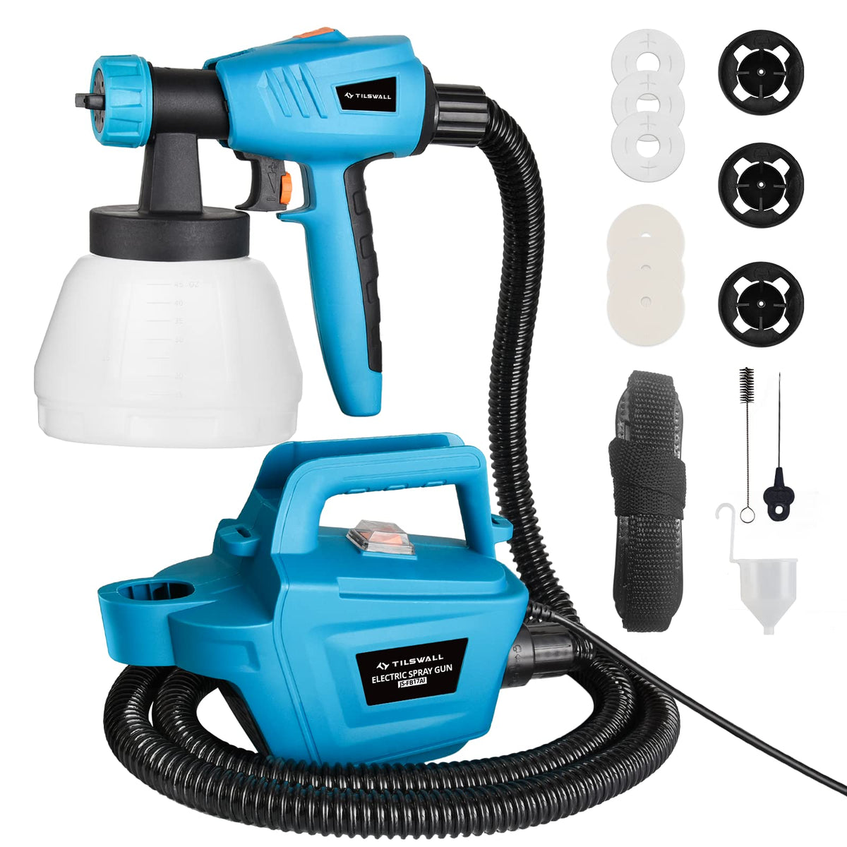 Fence Paint Sprayer Tilswall Pro 800W, Electric HVLP Paint Spray Gun with 3 Nozzle Sizes, 3 Spray Patterns, and 1300ML Detachable Container for