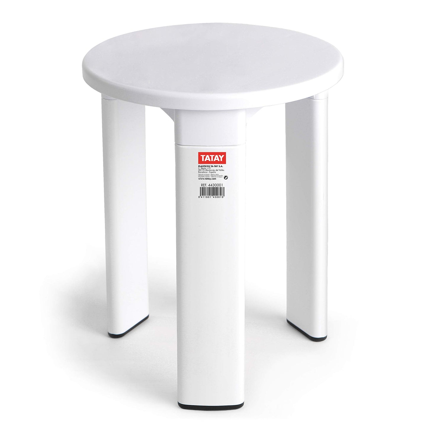 TATAY Round stool, with three legs, made of resistant plastic, easy to clean. White colour, glossy finish